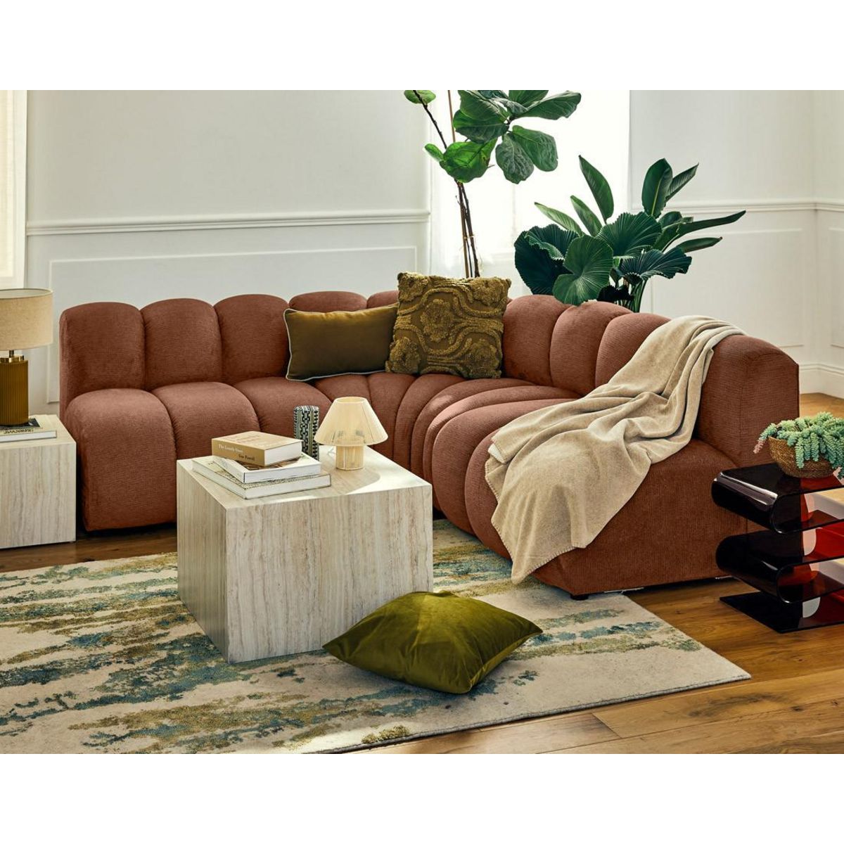 LISA DESIGN Debbie - canapé modulable d'angle réversible 4 places sans accoudoirs en tissu texturé