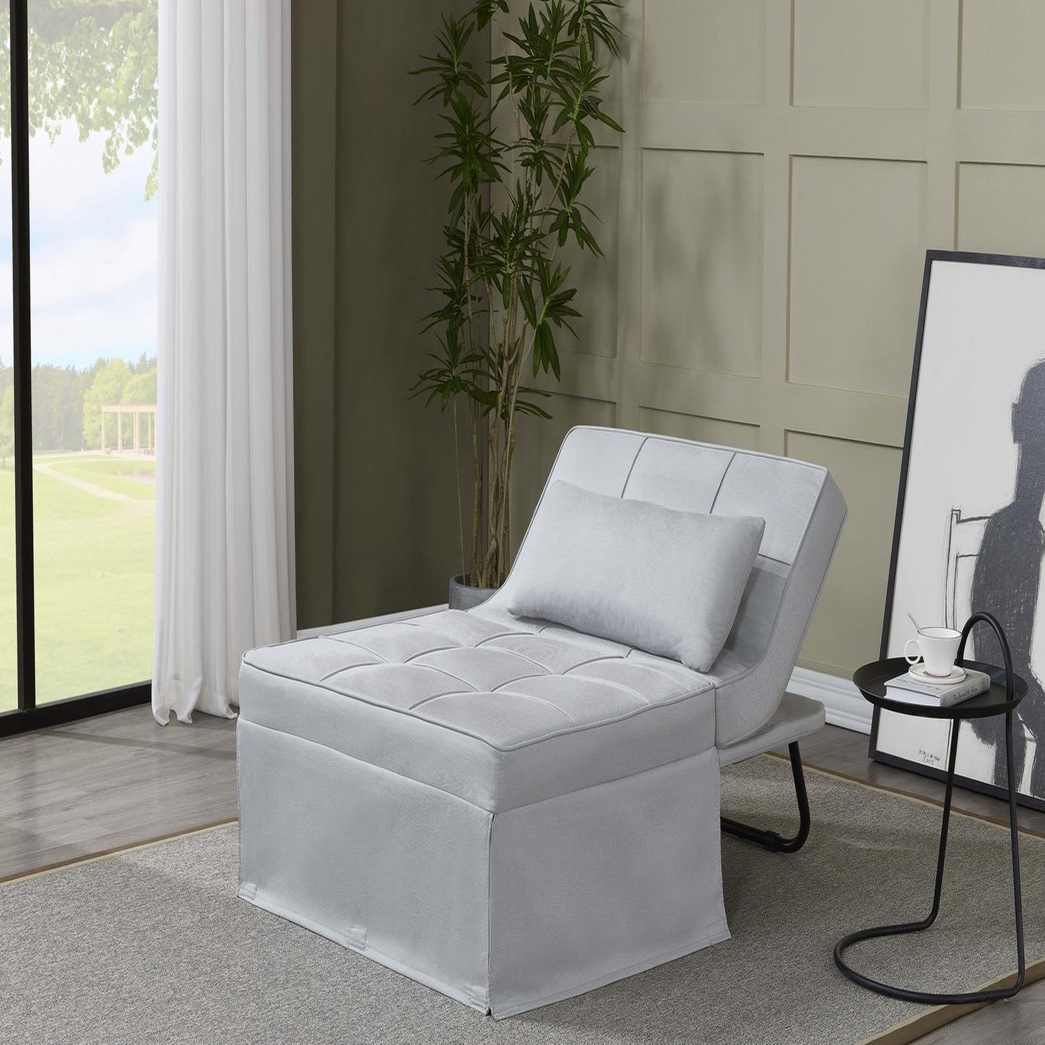 Voir la diapositive 3 : CONCEPT USINE Fauteuil pouf ottoman gris 3 en 1 en tissu gris clair OTA