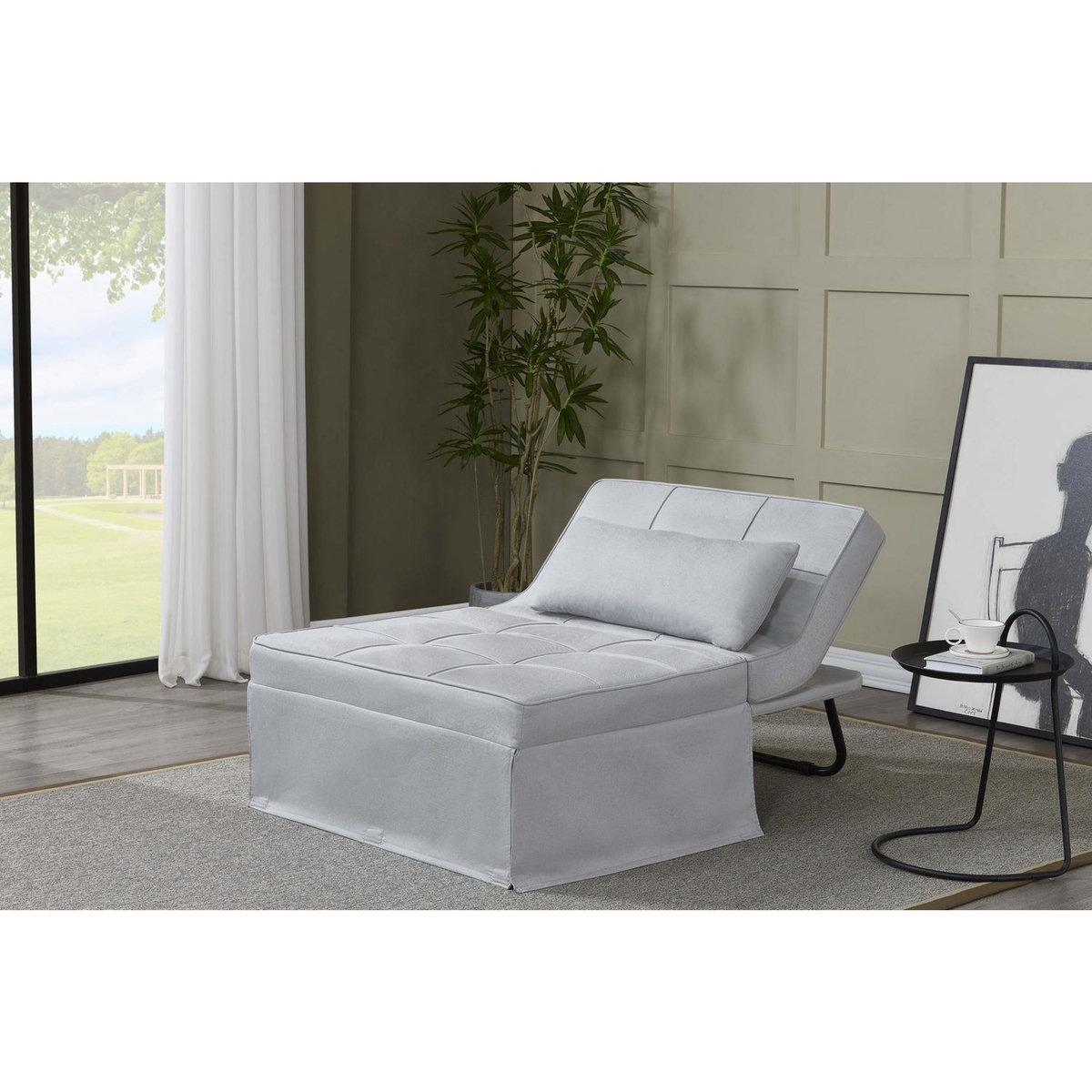 CONCEPT USINE Fauteuil pouf ottoman gris 3 en 1 en tissu gris clair OTA