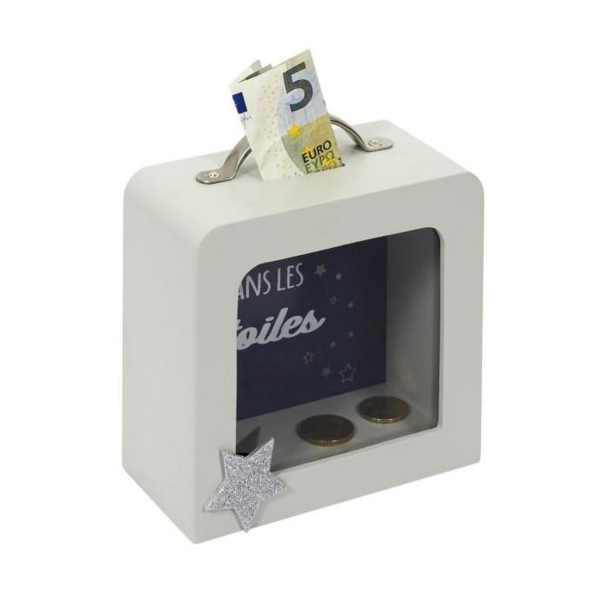 Paris Prix Tirelire Déco Enfant  Valise  15cm Blanc & Gris