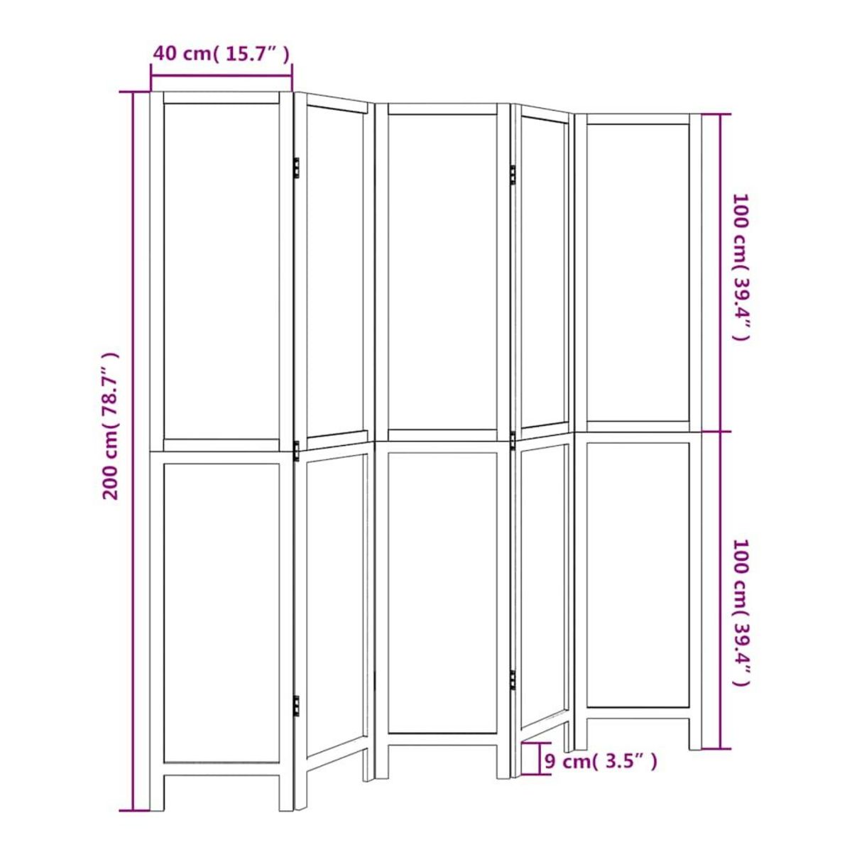 VIDAXL Cloison de separation 5 panneaux blanc bois de paulownia massif