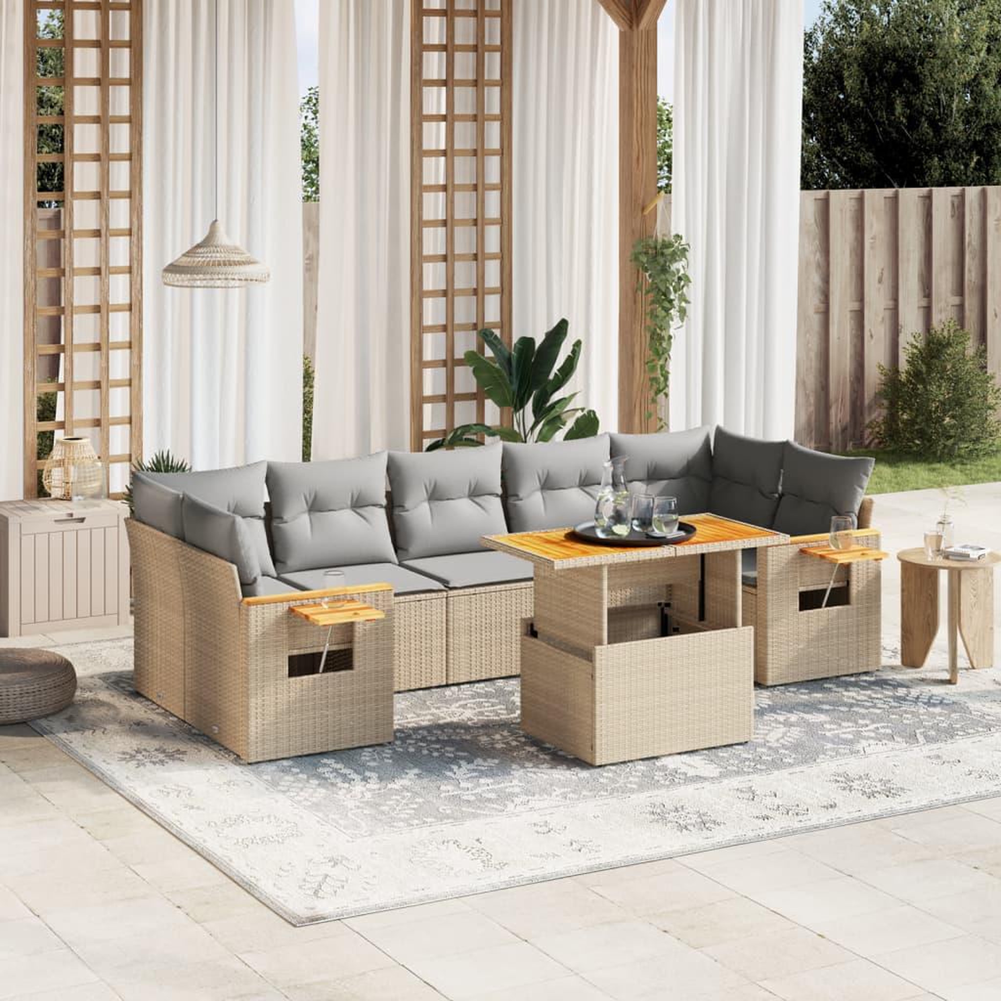 VIDAXL Salon de jardin avec coussins 8 pcs beige resine tressee