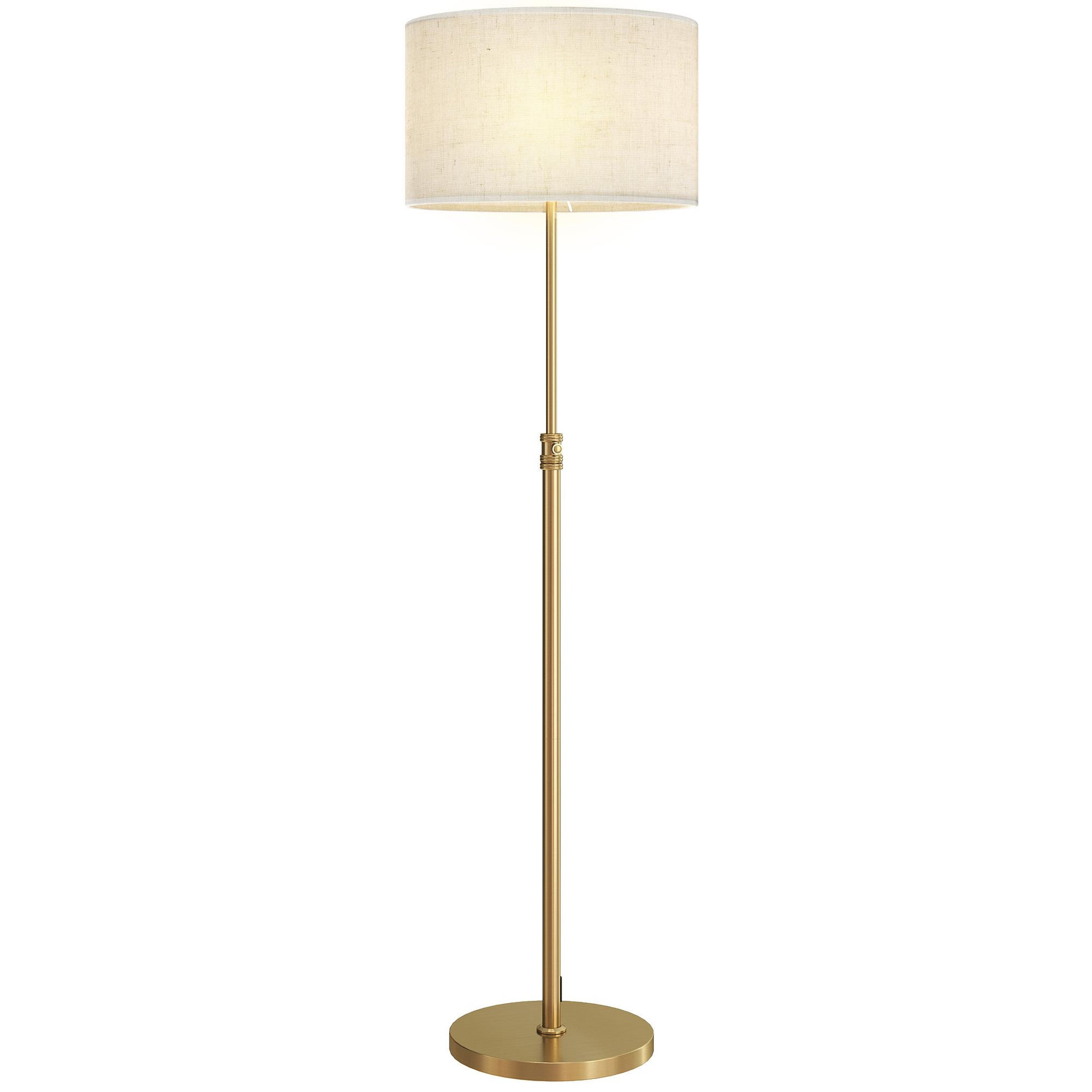HOMCOM Lampadaire style néo-rétro métal doré abat jour lin beige H.133-168 cm réglable avec télécommande