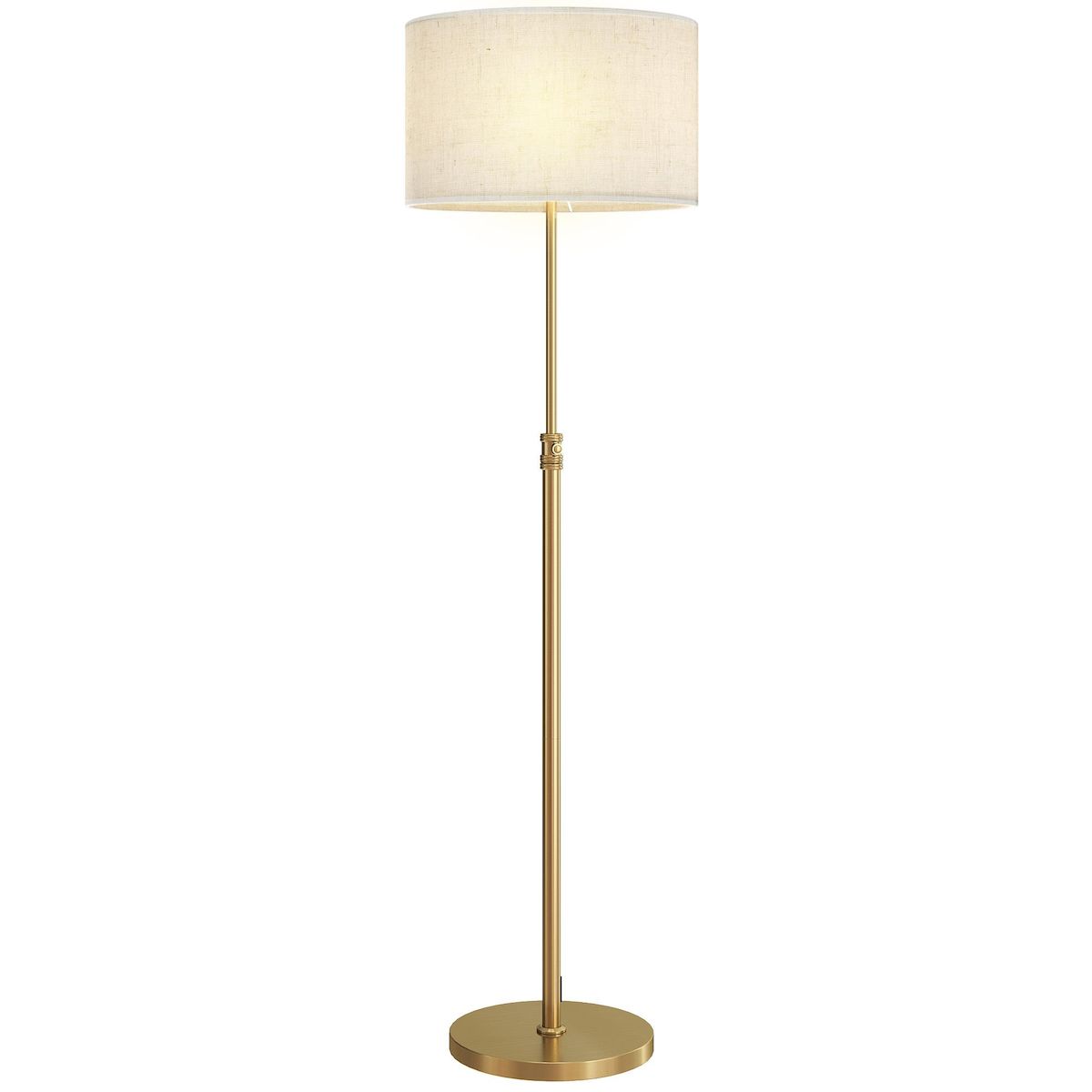 HOMCOM Lampadaire style néo-rétro métal doré abat jour lin beige H.133-168 cm réglable avec télécommande