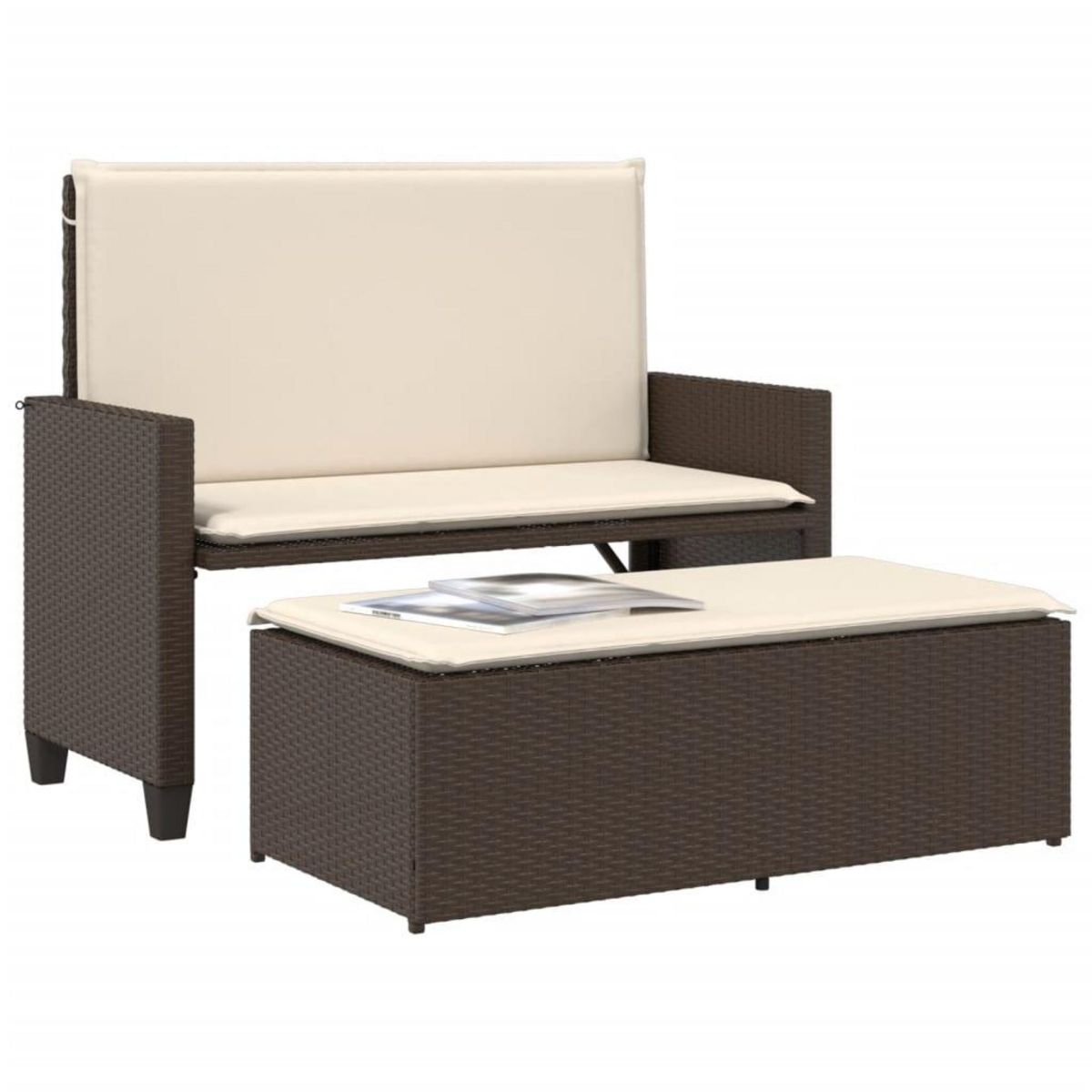 VIDAXL Banc de jardin et coussins et repose-pied marron resine tressee