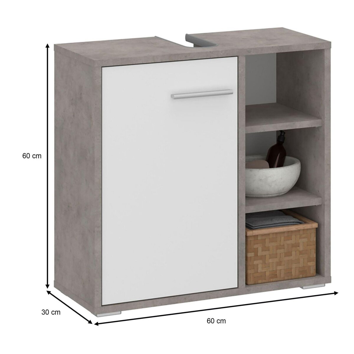 IDIMEX Meuble sous lavabo NISTOS avec 1 porte et 3 étagères