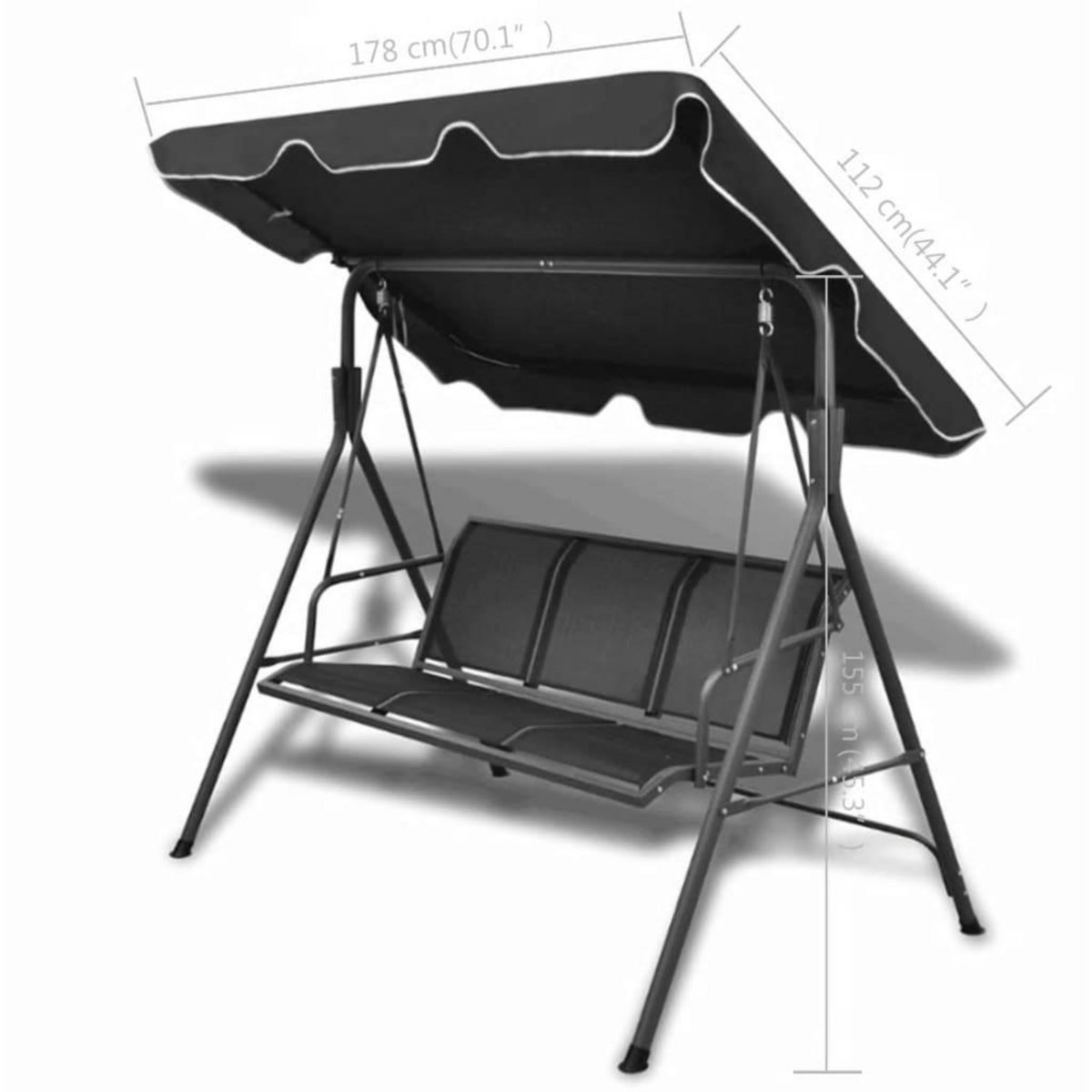 VIDAXL Balancelle de jardin avec auvent noir