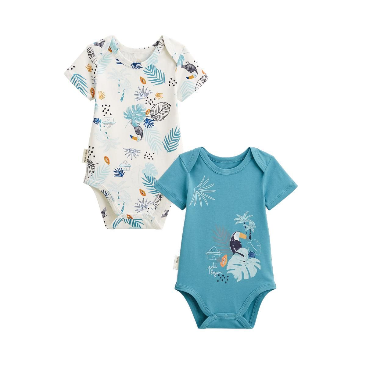 Petit Béguin Lot de 2 bodies bébé manches courtes Athi