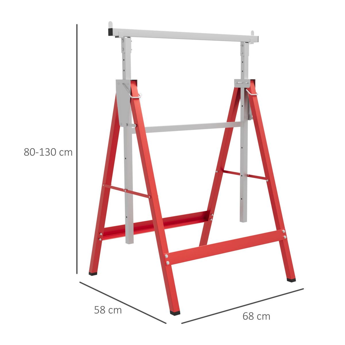 HOMCOM Lot de 2 tréteaux pliables télescopiques hauteur réglable 80-130 cm rouge