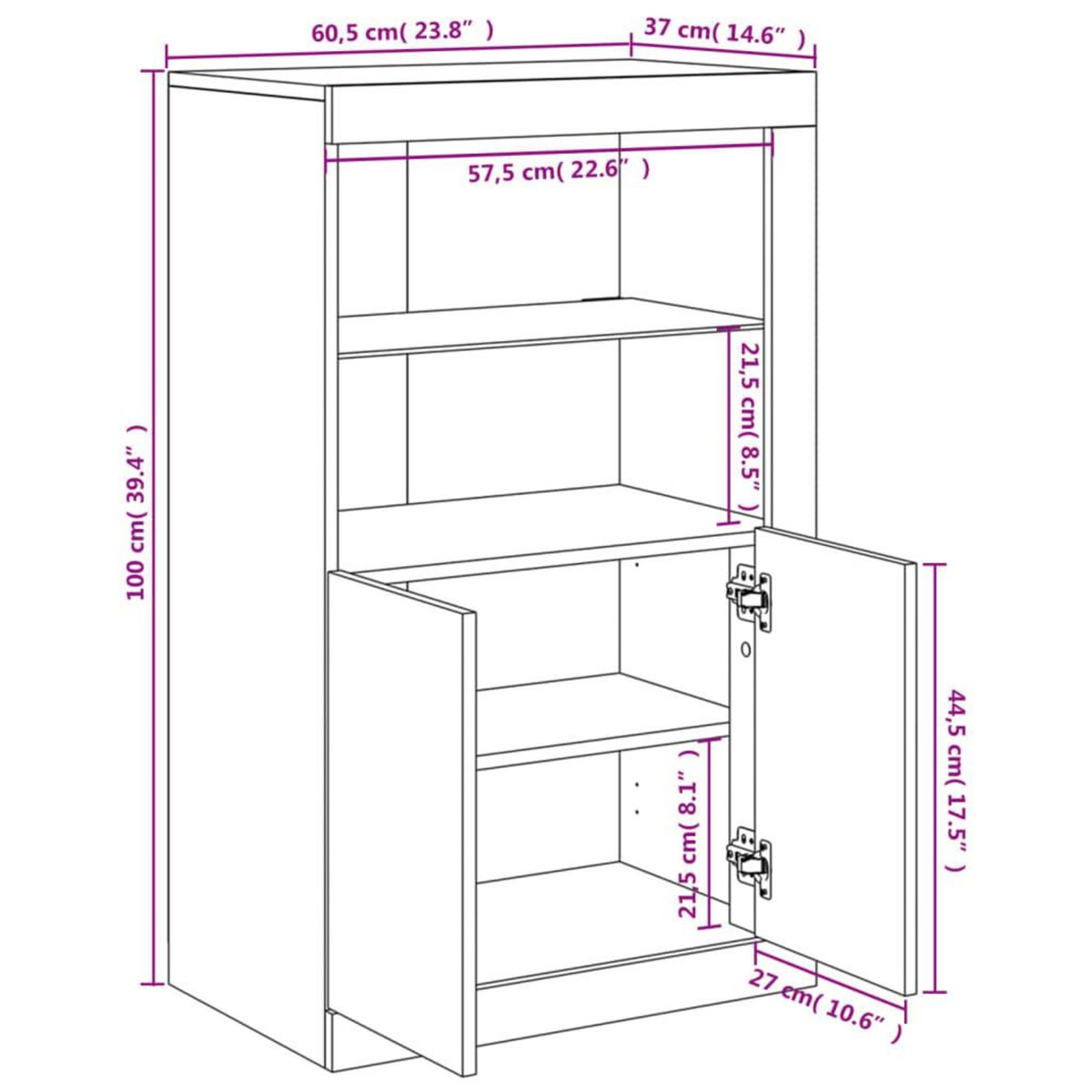 VIDAXL Armoire laterale avec lumieres LED gris beton bois d'ingenierie
