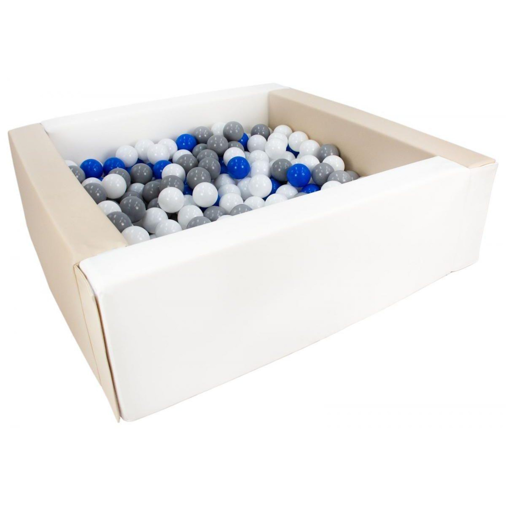 VELINDA Piscine à balles carrée avec 300 balles - blanc, cappuccino/blanc, bleu, gris