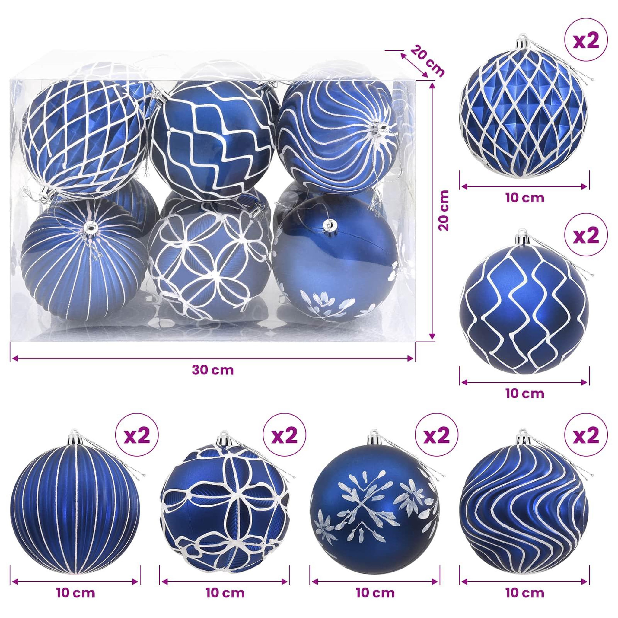 Voir la diapositive 3 : VIDAXL Ensemble de boules de Noël XL 12 pc Bleu et Blanc Diam. 10 cm