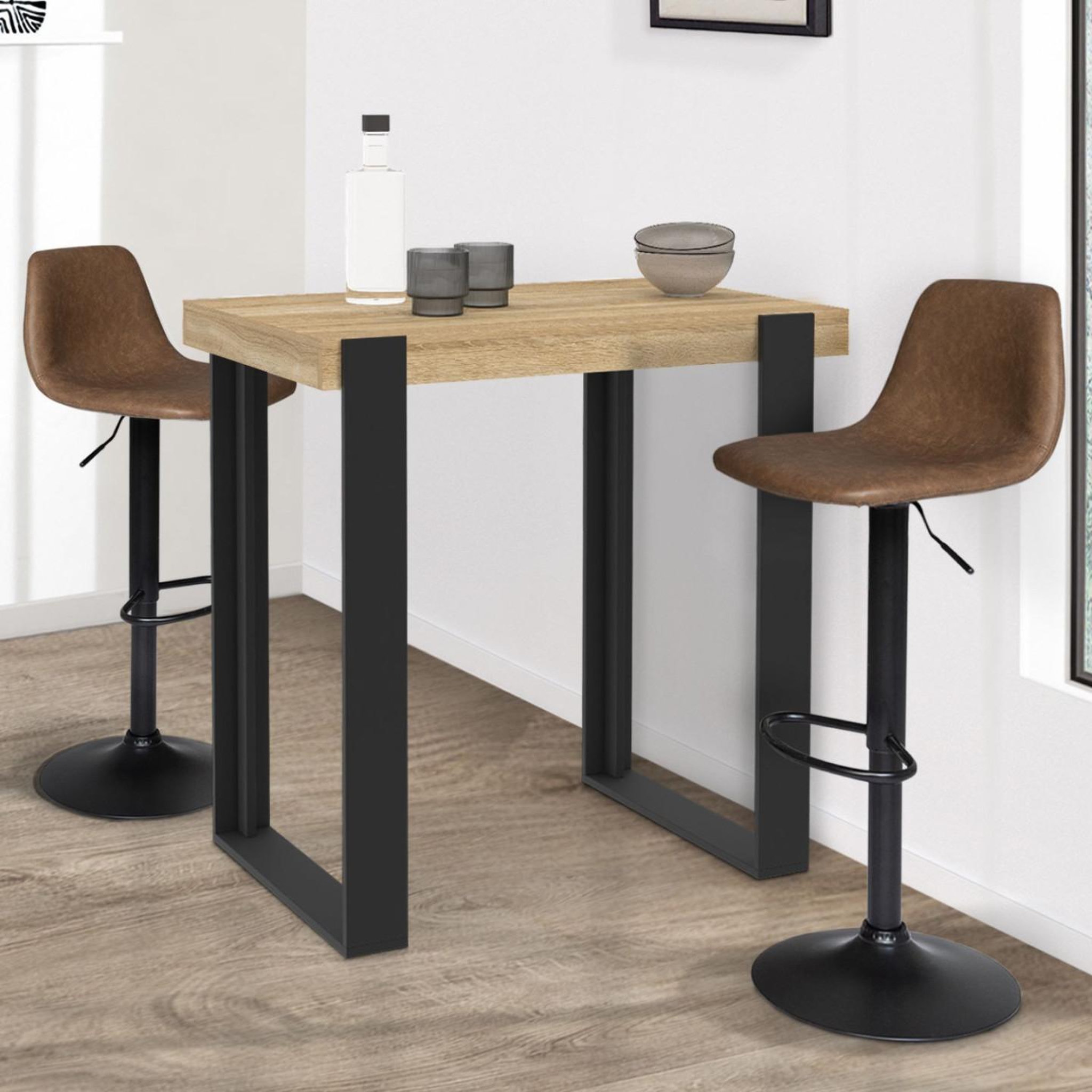 Voir la diapositive 2 : ID MARKET Table haute de bar phoenix bois et noir 90 cm