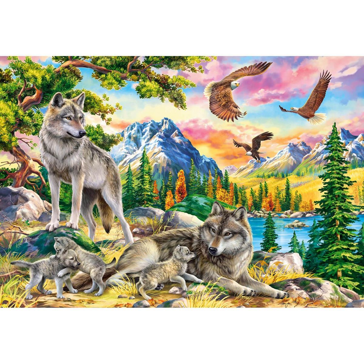 Castorland Puzzle 1000 pièces : Famille de loups et aigles