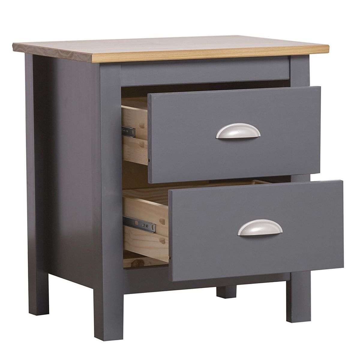 VS VENTA-STOCK Table Chevet 2 tiroirs Jade Gris/Chêne, Fabriqué en Bois de pin Massif