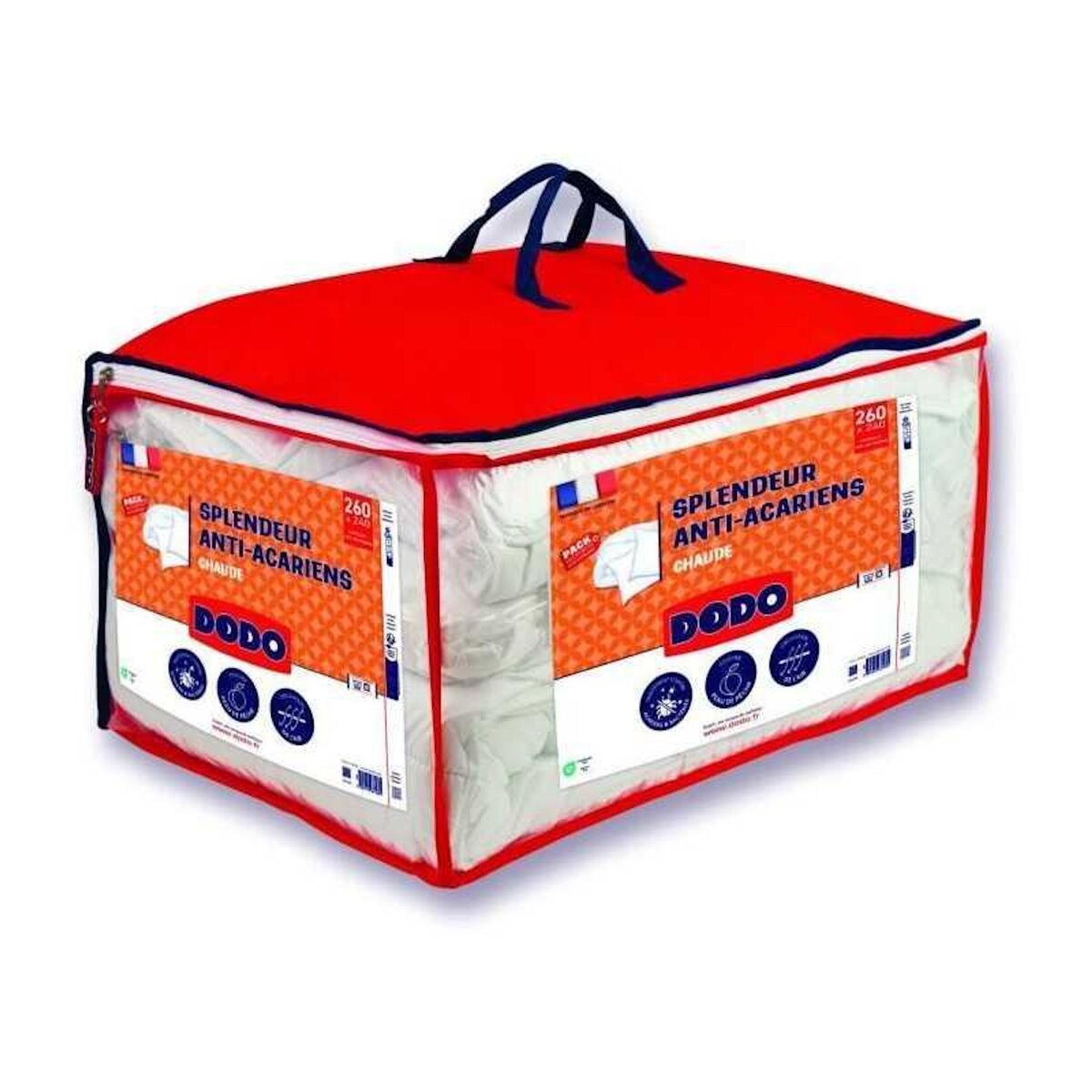 DODO Couette splendeur anti-acariens 240x260 cm - DODO - Chaude - Garnissage 100% volupt'air - Blanche + 2 Oreillers 60/60
