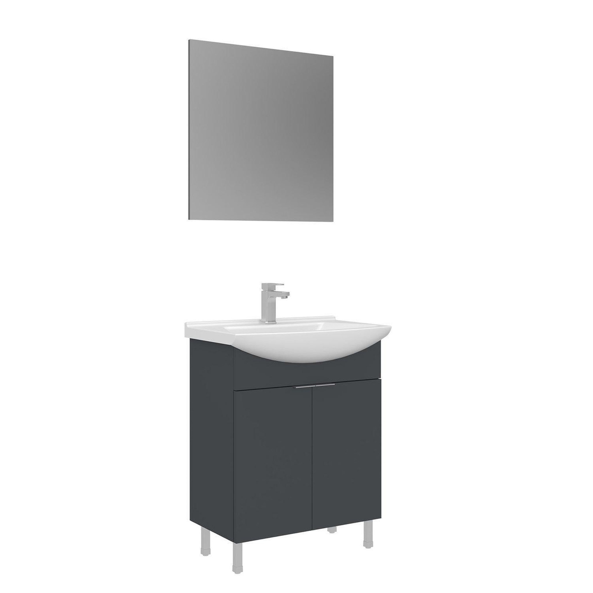Habitat et Jardin Meuble avec simple vasque et miroir  purus 65  - 65 x 50 x 83 cm - matte anthracite