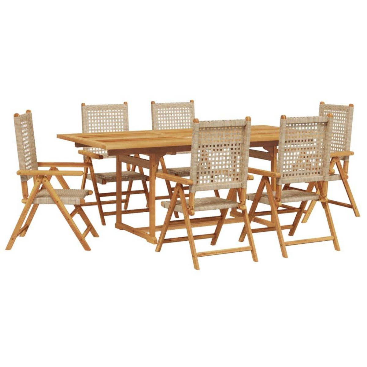 VIDAXL Ensemble a manger de jardin 7 pcs beige rotin et bois massif