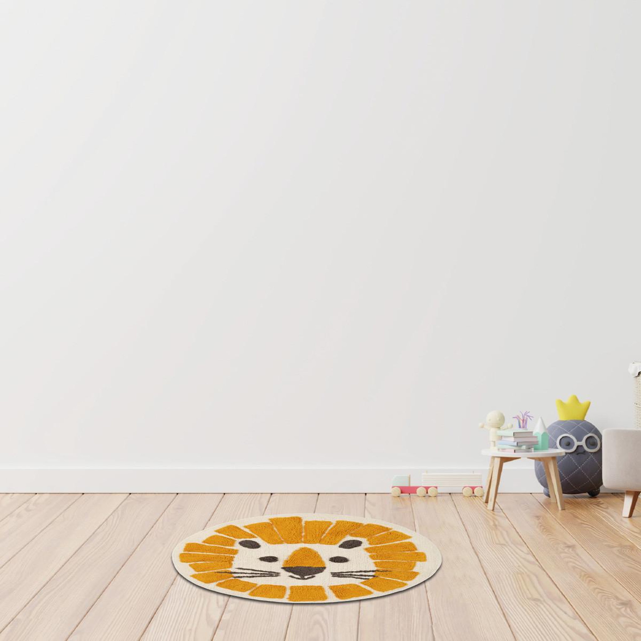Voir la diapositive 2 : GUY LEVASSEUR Tapis enfant rond jungle en coton 70x70cm