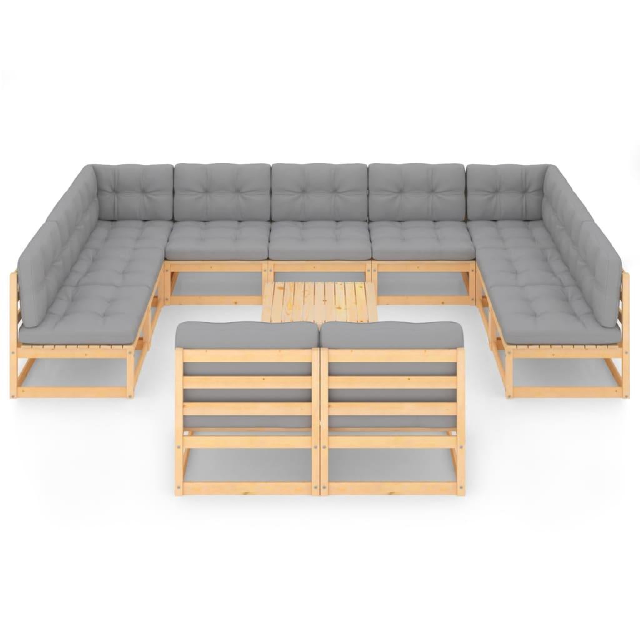 Voir la diapositive 3 : VIDAXL Salon de jardin 12 pcs avec coussins Bois de pin massif