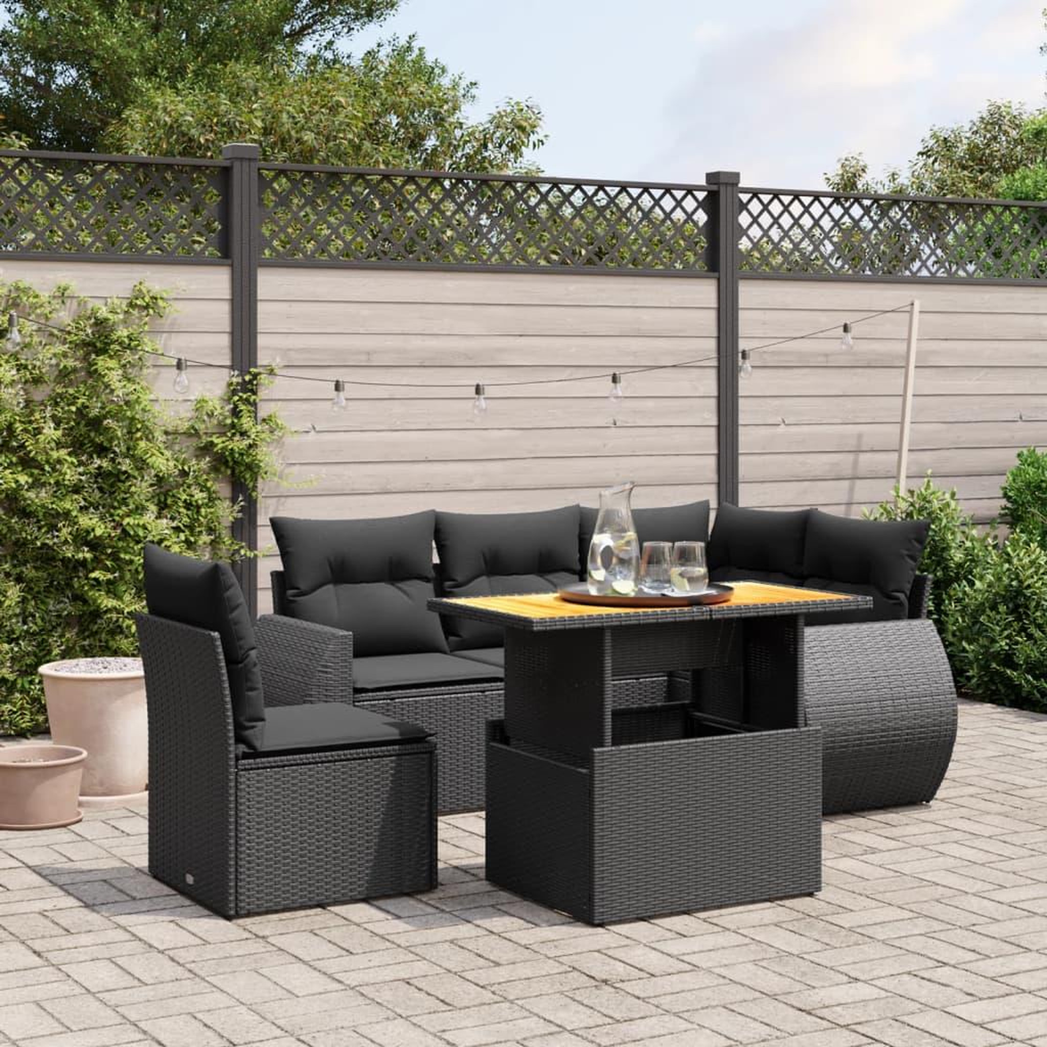 VIDAXL Salon de jardin 6 pcs avec coussins noir resine tressee