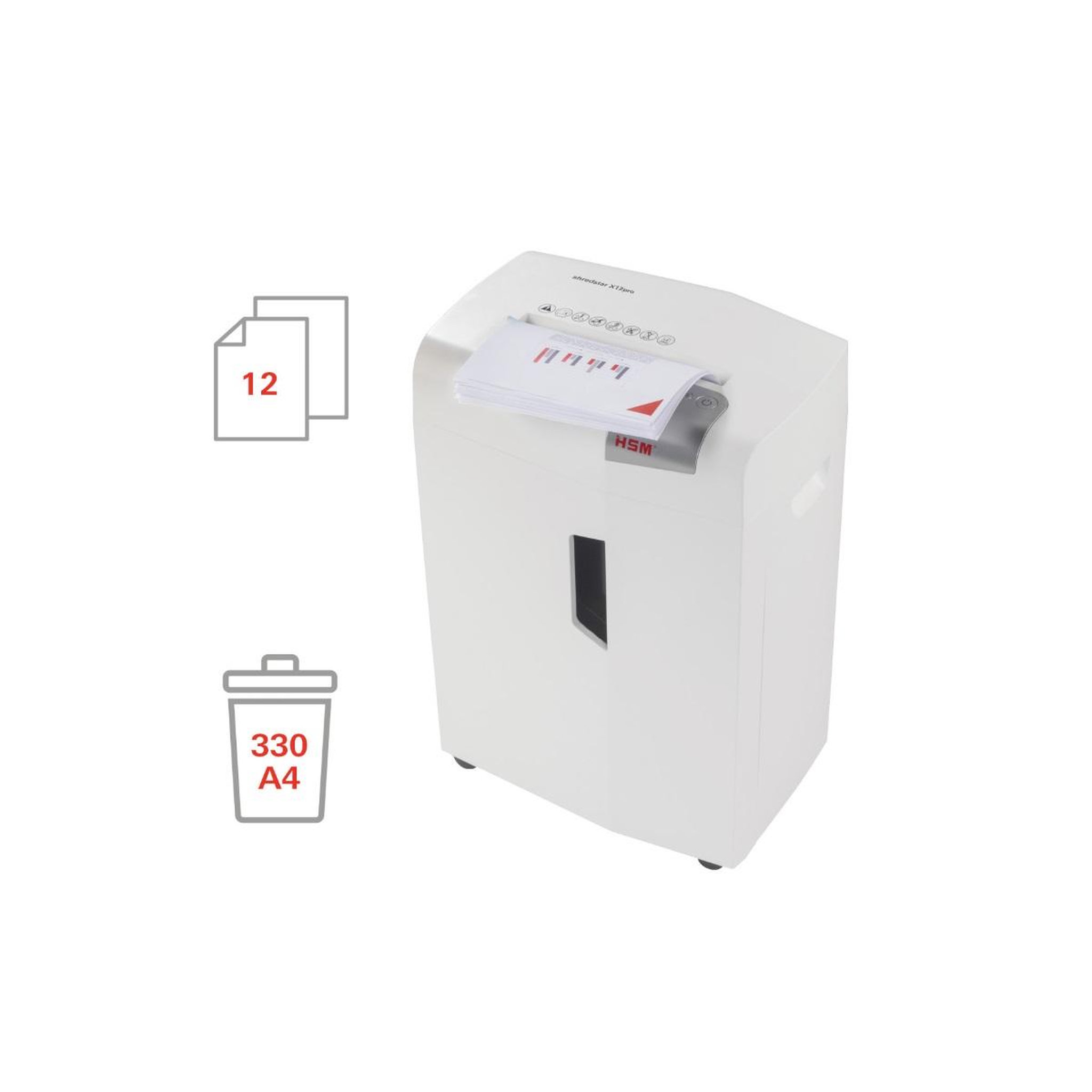 Voir la diapositive 3 : Hsm Destructeur de documents 12 feuilles coupe particule 2x25mm - 1033121
