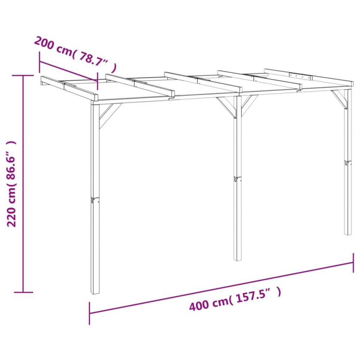 VIDAXL Pergola a appentis 2 x 4 x 2,2 m Bois