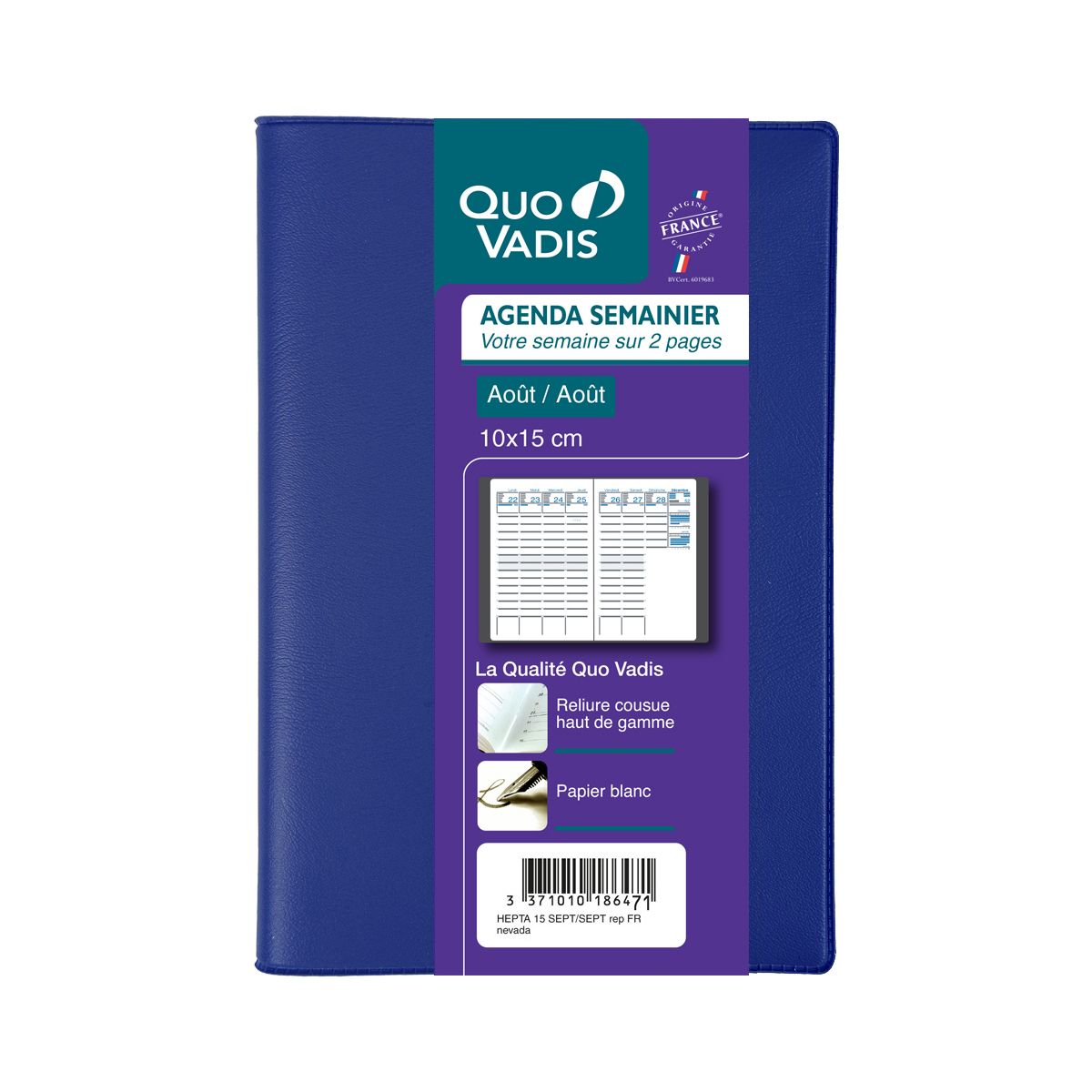 QUO VADIS Agenda semainier 10x15 cm Quovadis - Bleu 