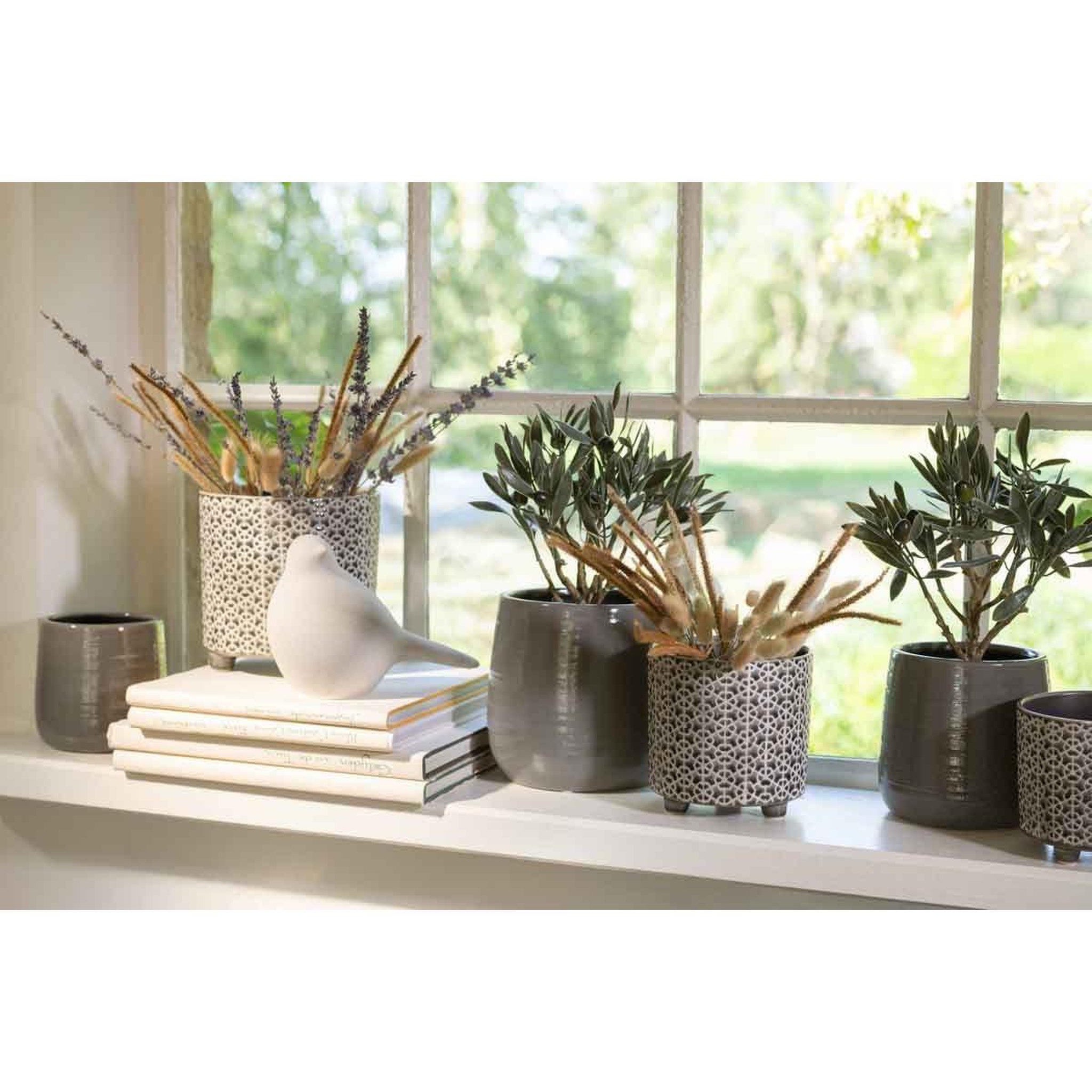 Voir la diapositive 2 : J-LINE Cache-Pot en Céramique  Uni  16cm Gris
