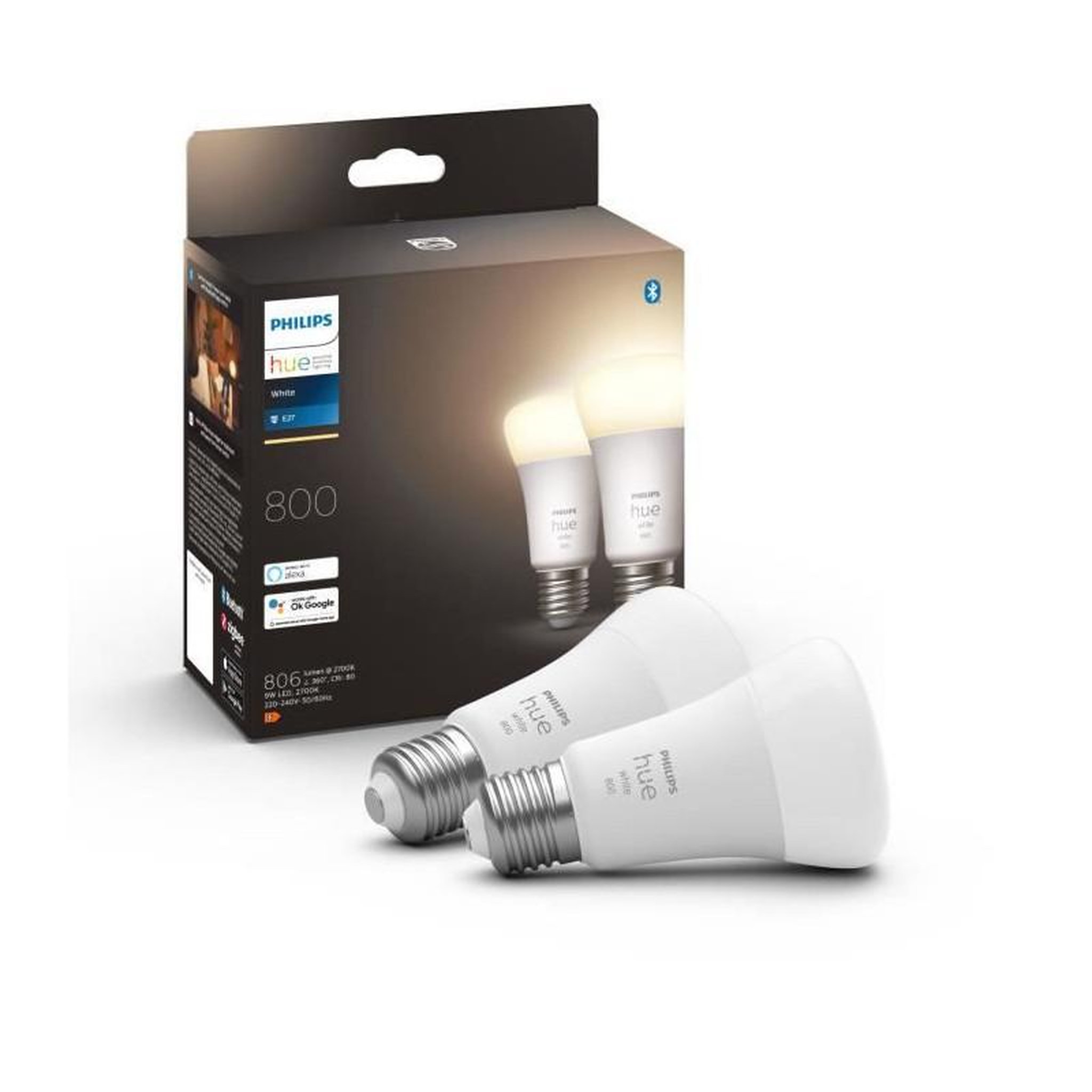 PHILIPS HUE PHILIPS Hue White Ampoules LED connectees E27 - Compatible Bluetooth pack de 2