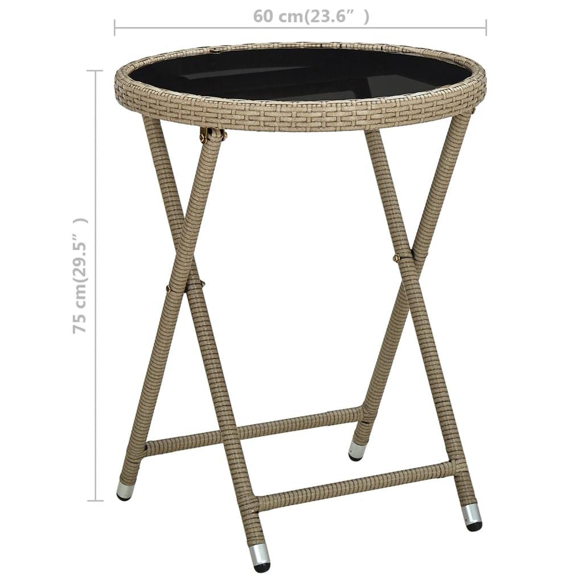 Voir la diapositive 6 : VIDAXL Table a the Beige 60 cm Resine tressee et verre trempe