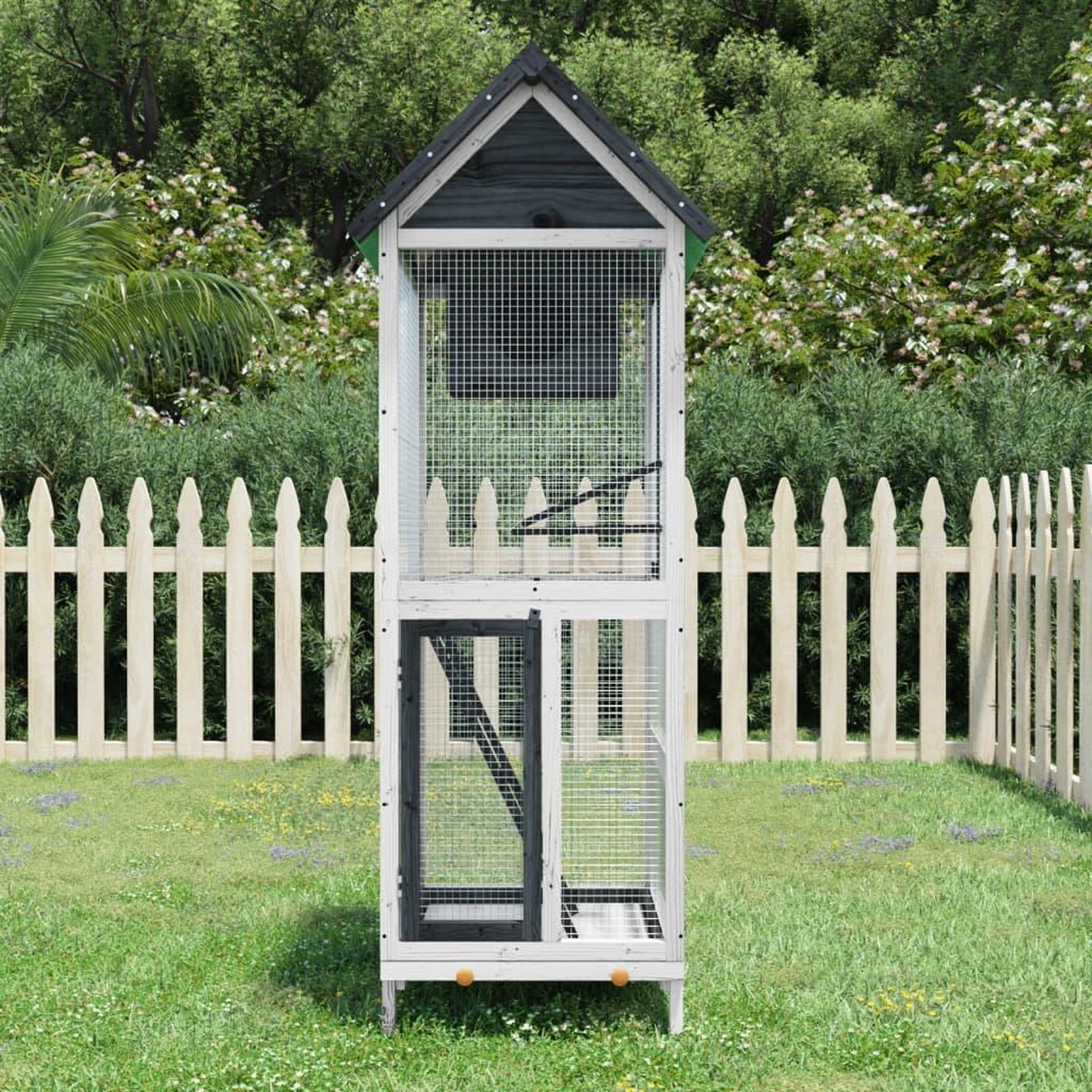 Voir la diapositive 1 : VIDAXL Maison a oiseaux gris 60x58,5x160 cm bois massif de pin