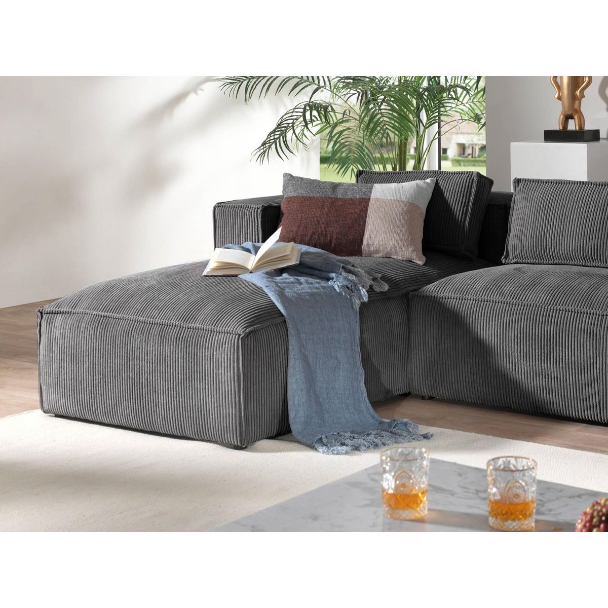 LISA DESIGN Stella - canapé d'angle - en velours côtelé - 4 places -style contemporain - gauche