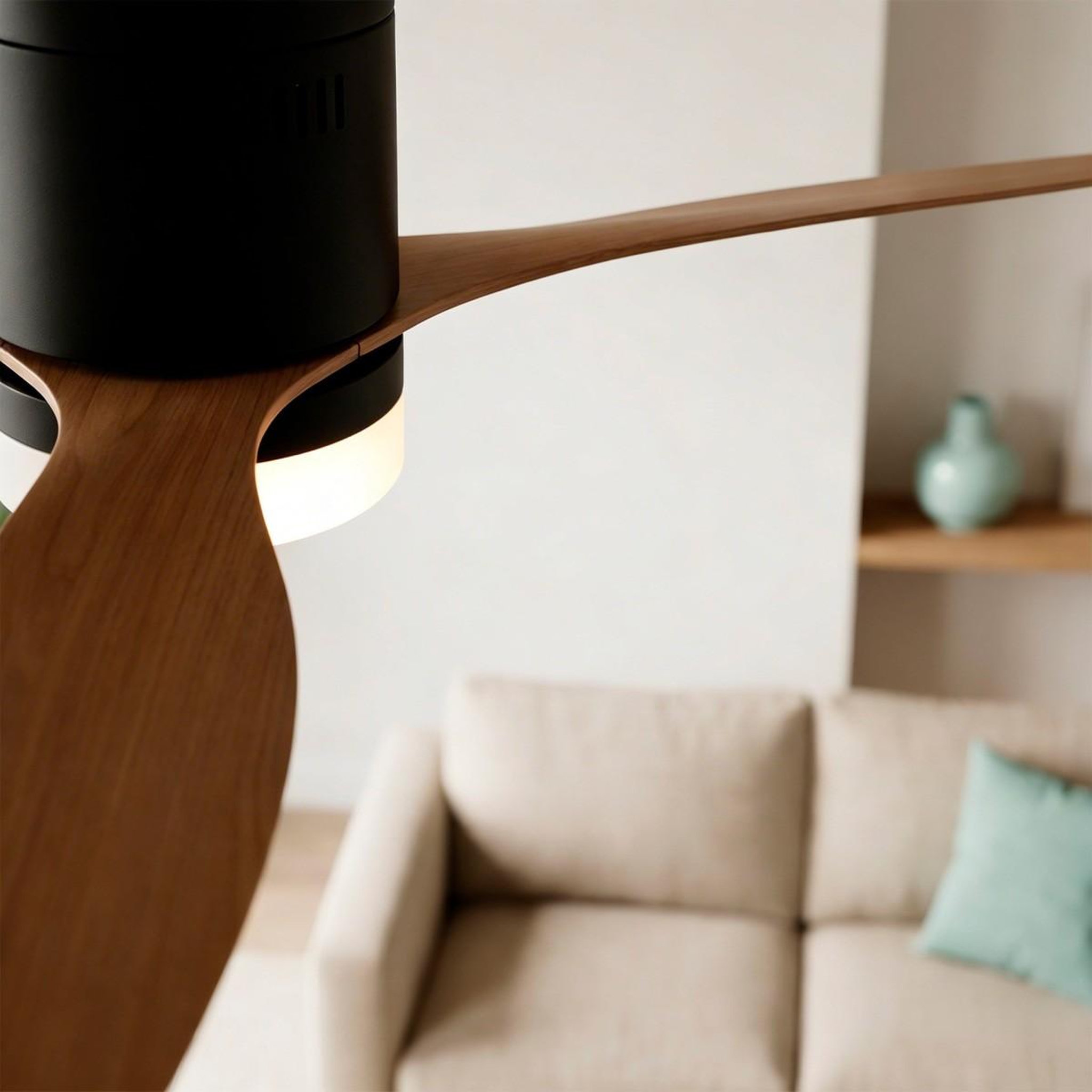 Voir la diapositive 5 : Jocca Ventilateur de plafond lumière led 40w noir silencieux 3pales effet bois 6vitesses télécommande mode été hiver minuterie jocca