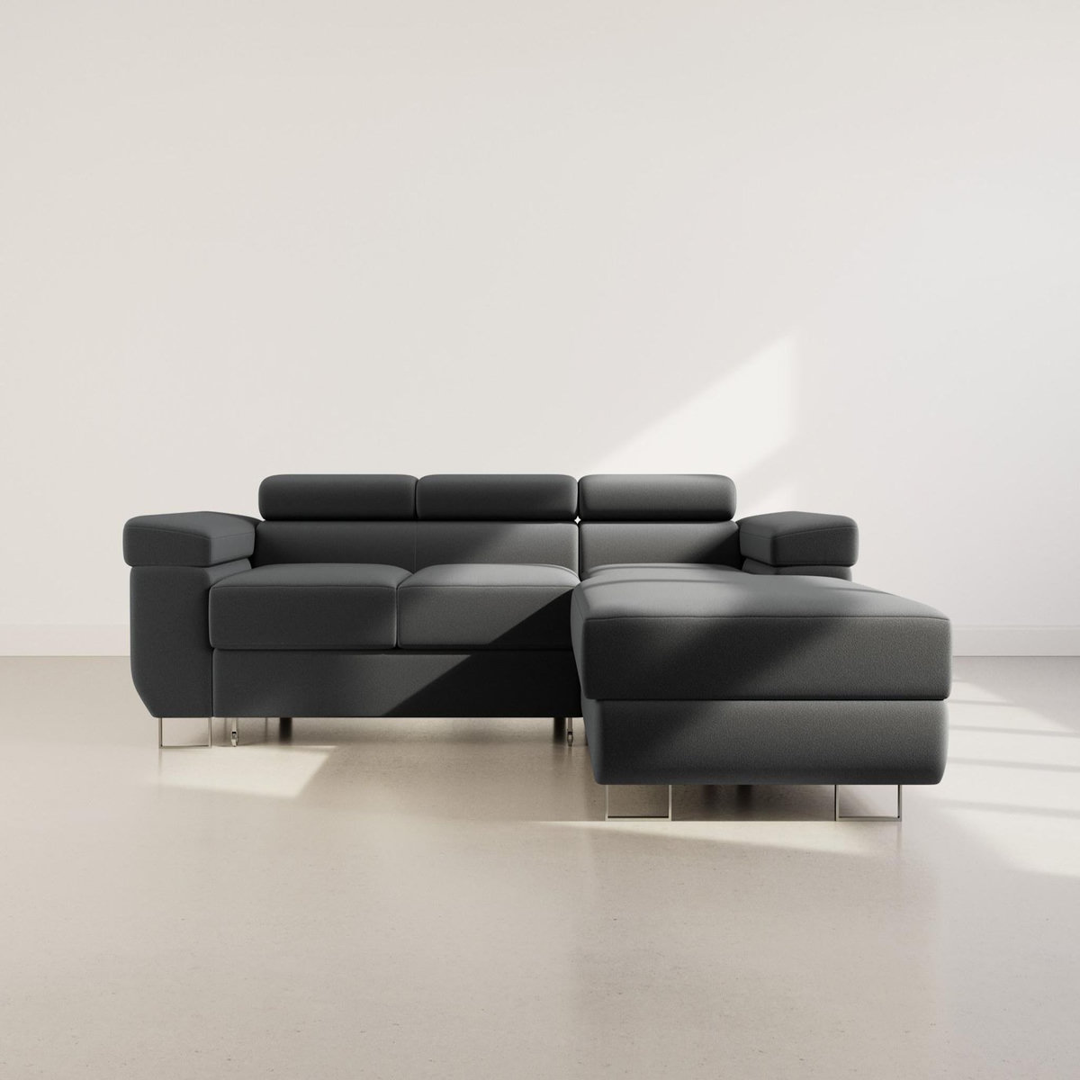 BEST MOBILIER Pablo - canapé d'angle droit - 6 places - convertible avec coffre et têtières réglables - en velours