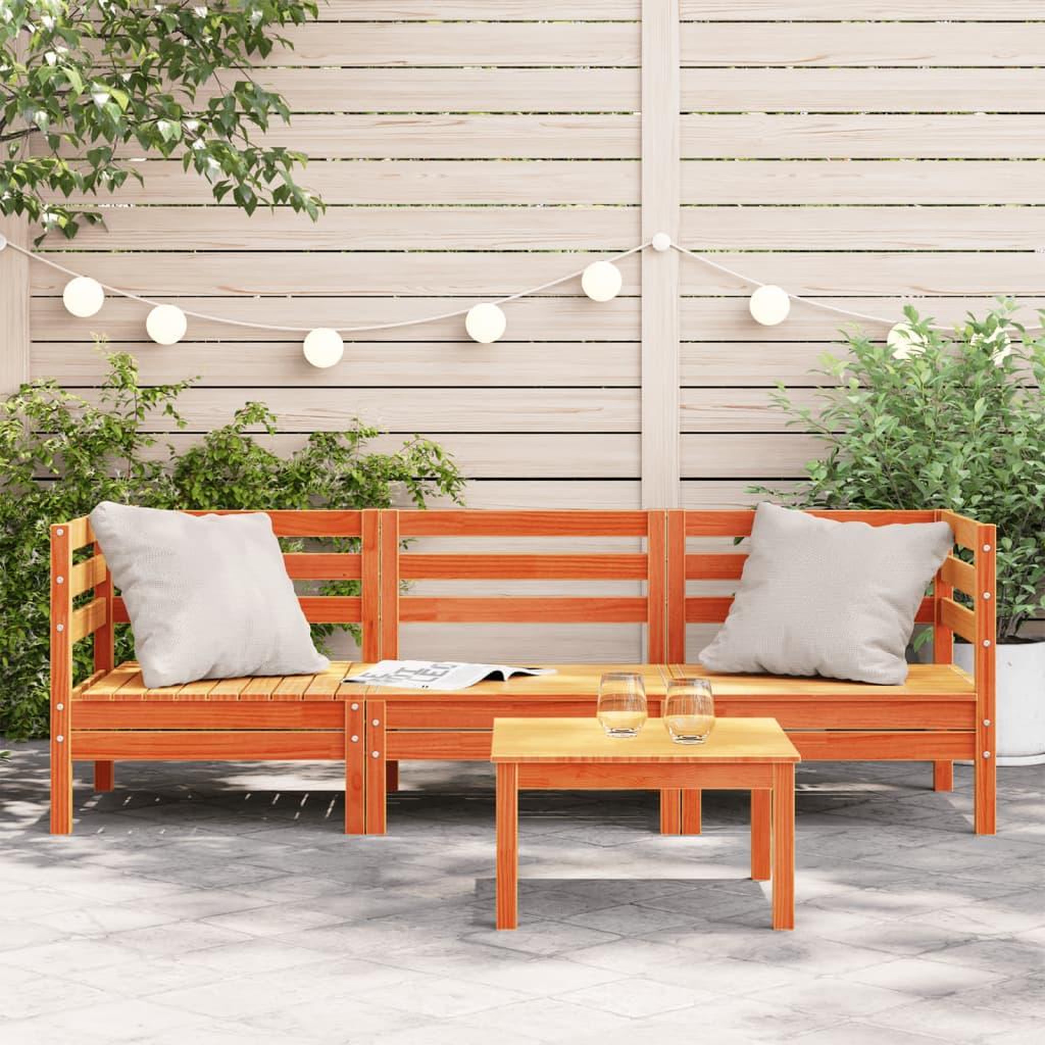 Voir la diapositive 3 : VIDAXL Canape de jardin 3 places cire marron bois de pin massif