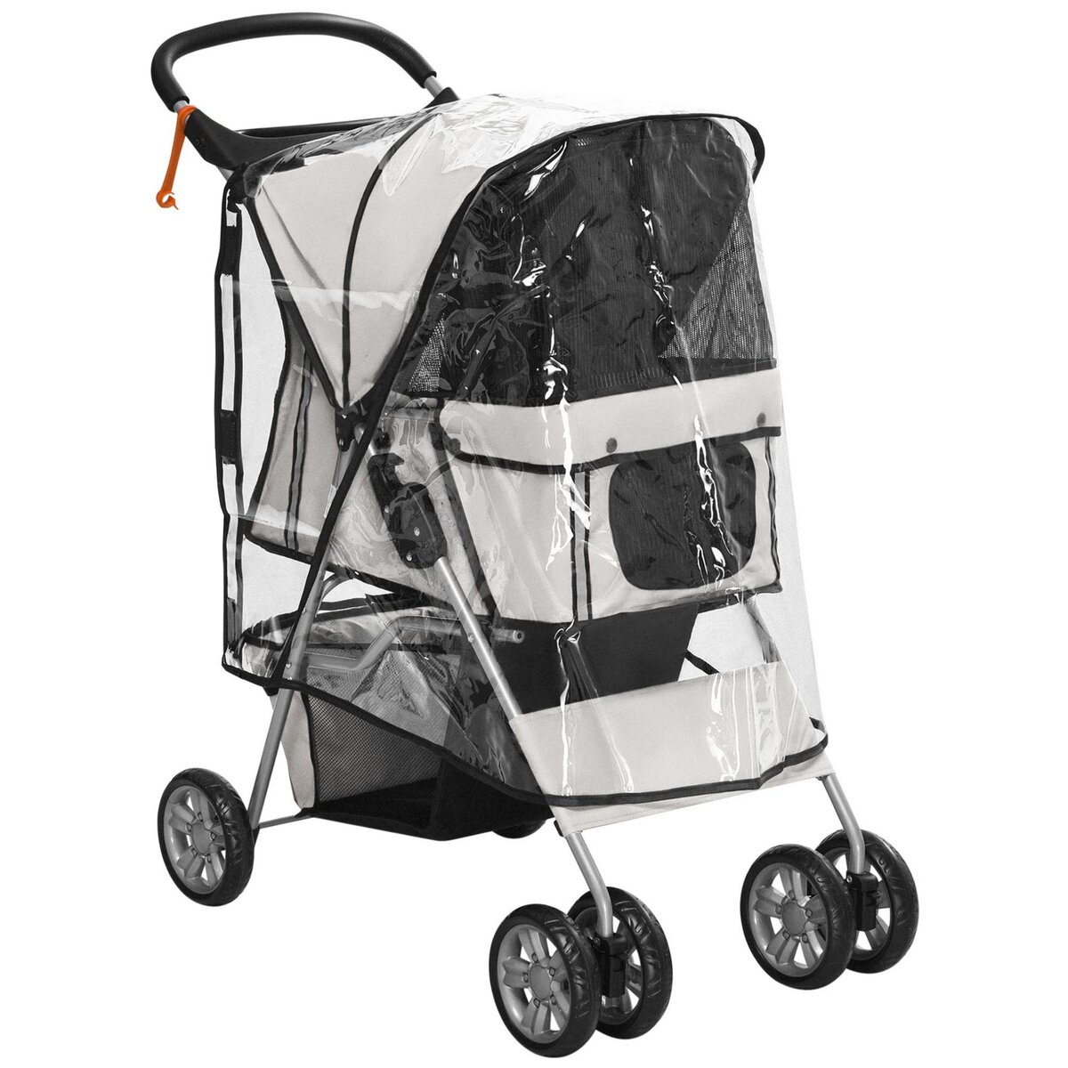 PAWHUT Poussette buggy pliable animaux chariot pliant chien chat porte-gobelet panier de rangement inclus roues avec frein tissu 600D Oxford métal gris