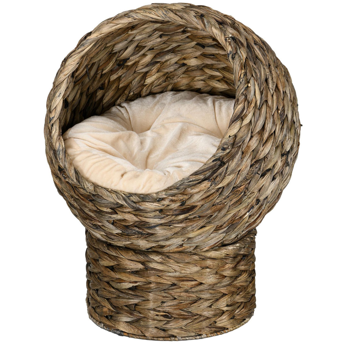 PAWHUT PawHut Panier chat lit chat cosy grand confort dim. 42L x 33l x 52H cm coloris gris coussin moelleux beige inclus