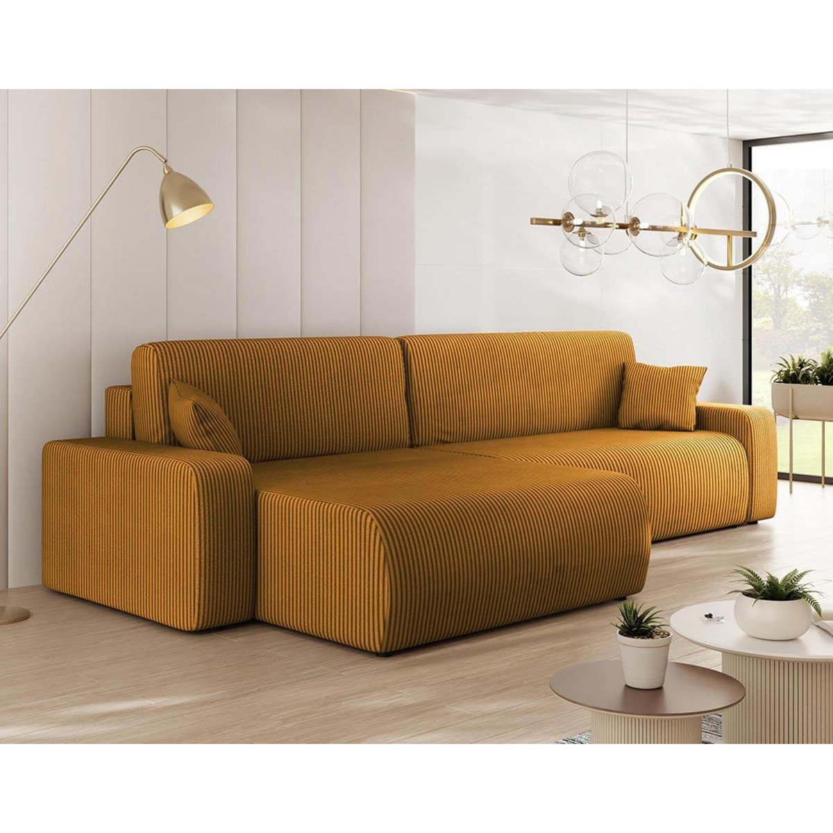 BEST MOBILIER Artemisa - canapé d'angle réversible 5 places convertible avec coffre en velours côtelé