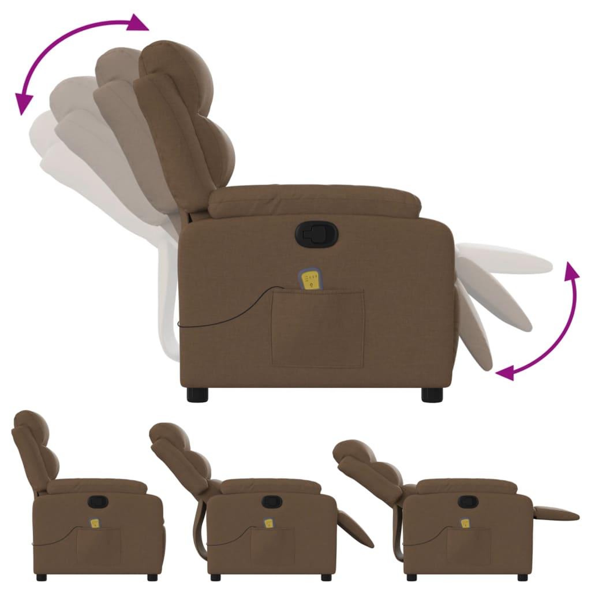 Voir la diapositive 5 : VIDAXL Fauteuil de massage inclinable Marron Tissu