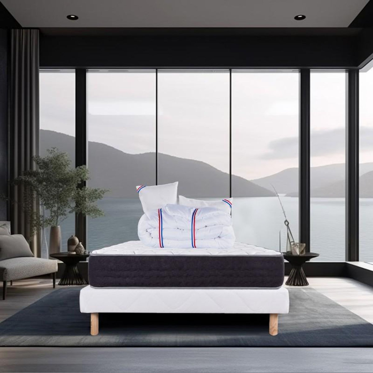 LUXURY LITERIE Ensemble literie ressorts, Sérénité Ferme, Blanc