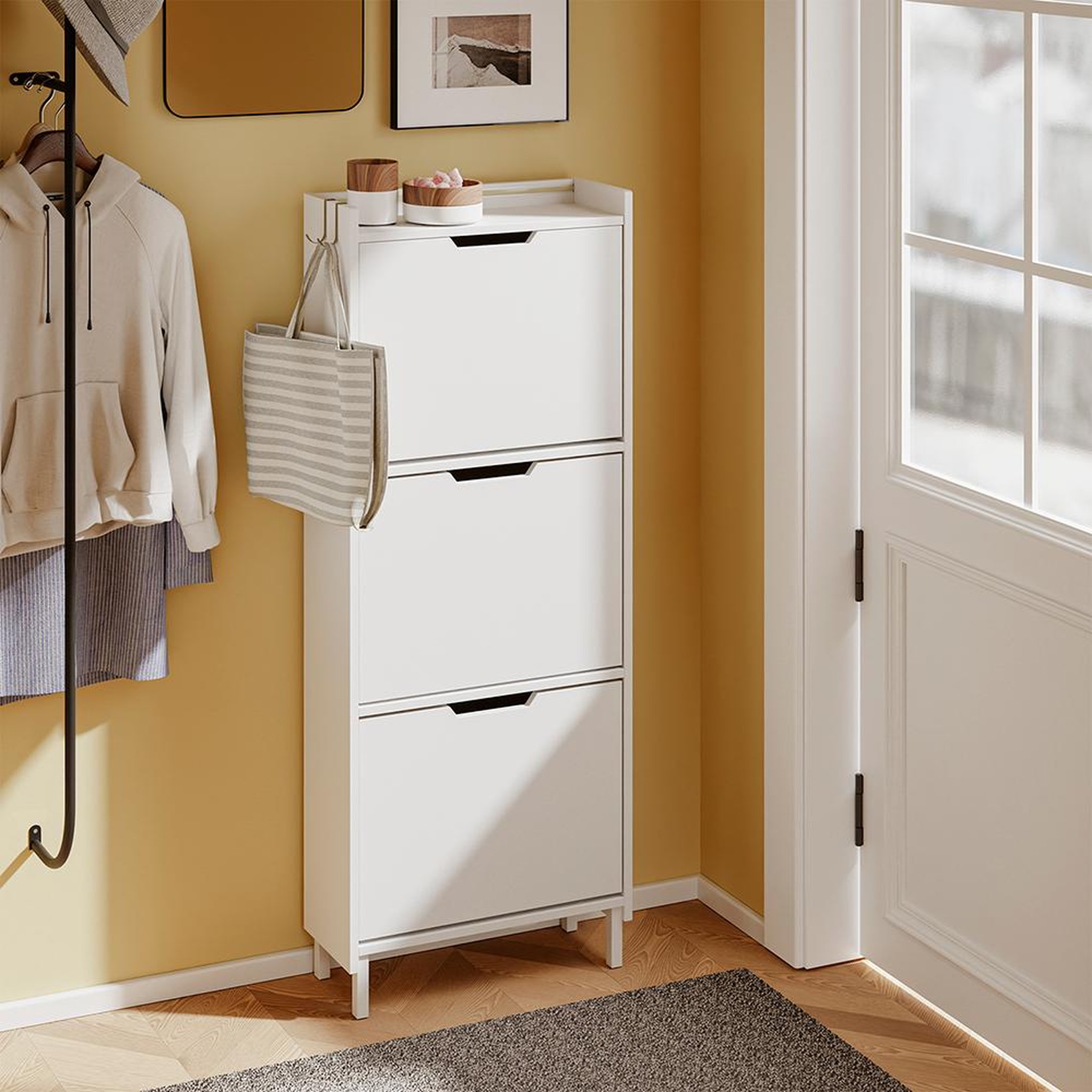 Voir la diapositive 2 : SOBUY Armoire à chaussures pliable Blanc 50x19x131 cm FSR151-H-E-W
