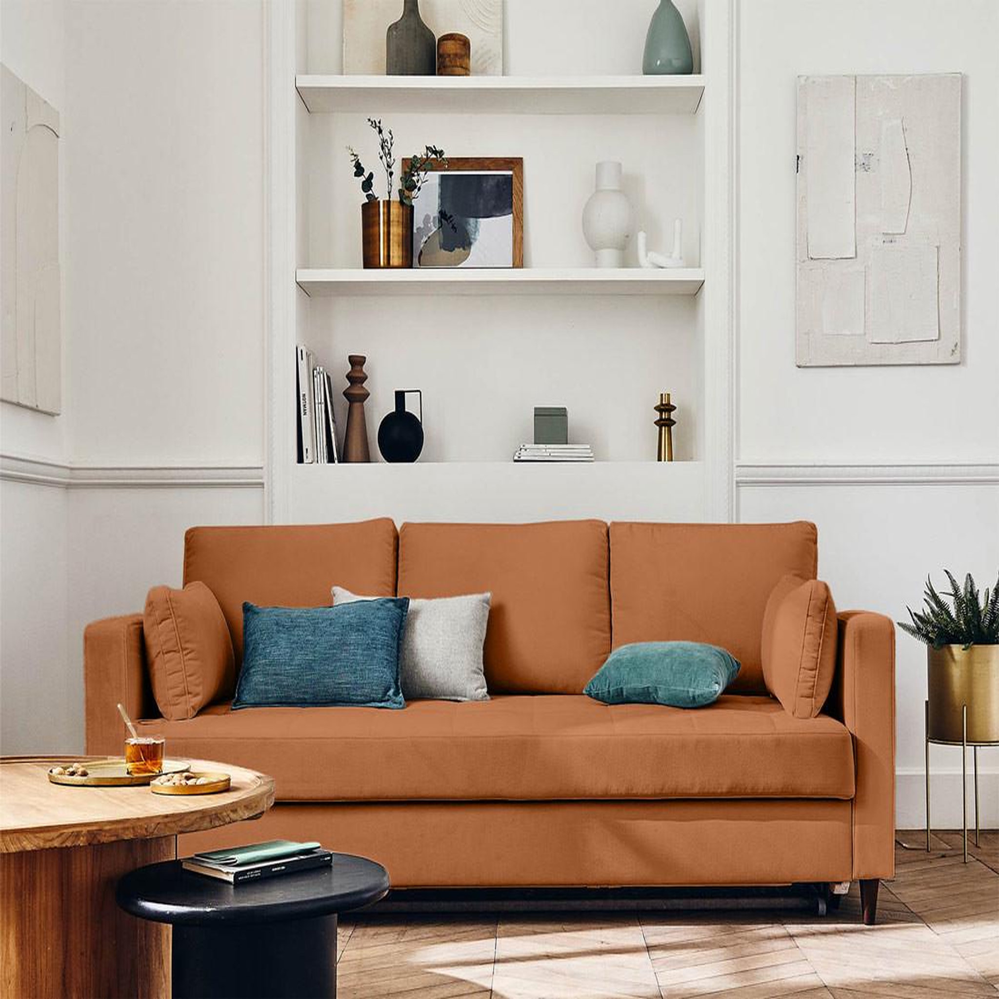 Voir la diapositive 4 : BEST MOBILIER Anna - canapé droit 3 places convertible avec poche en velours