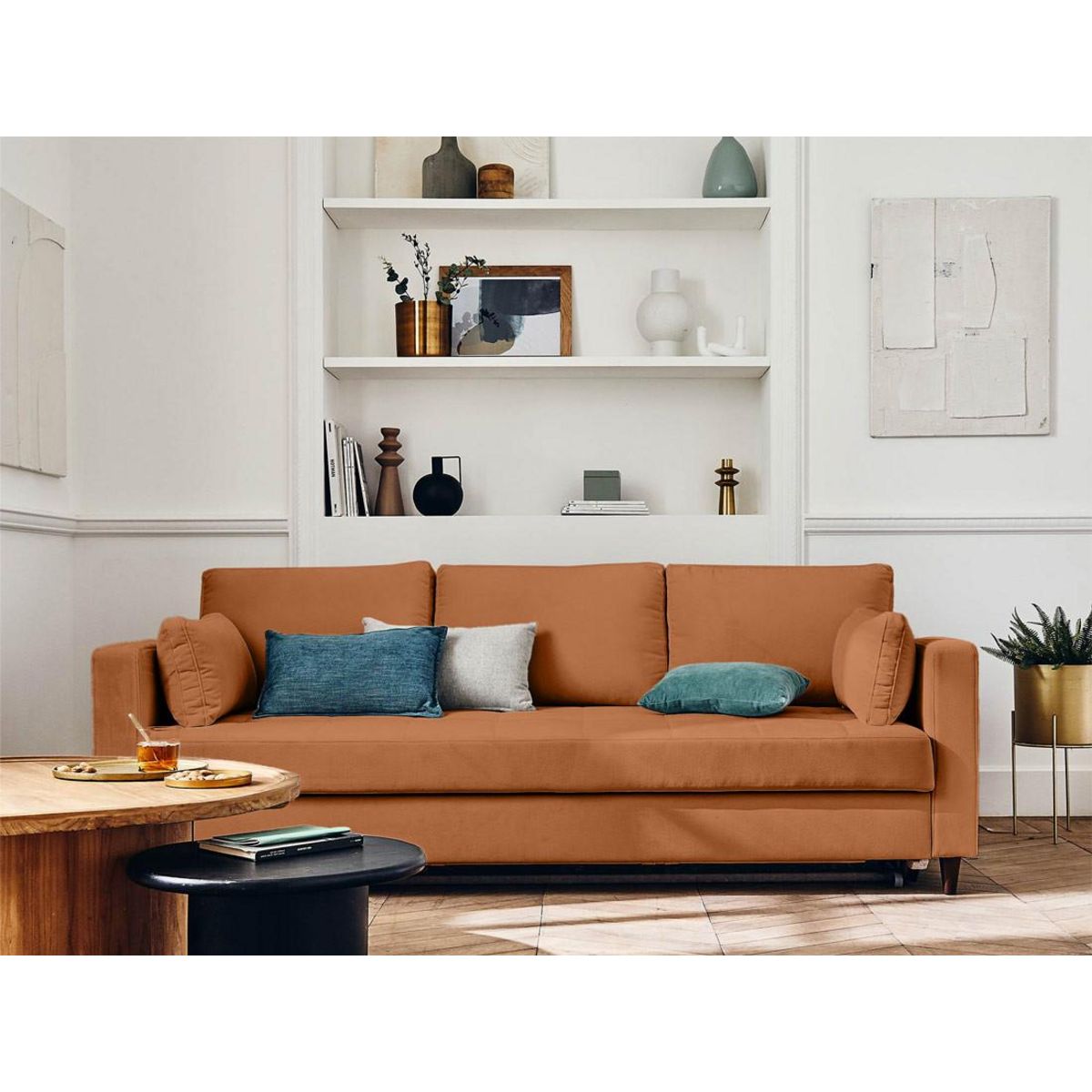 LISA DESIGN Anna - canapé droit 3 places convertible avec poche en velours