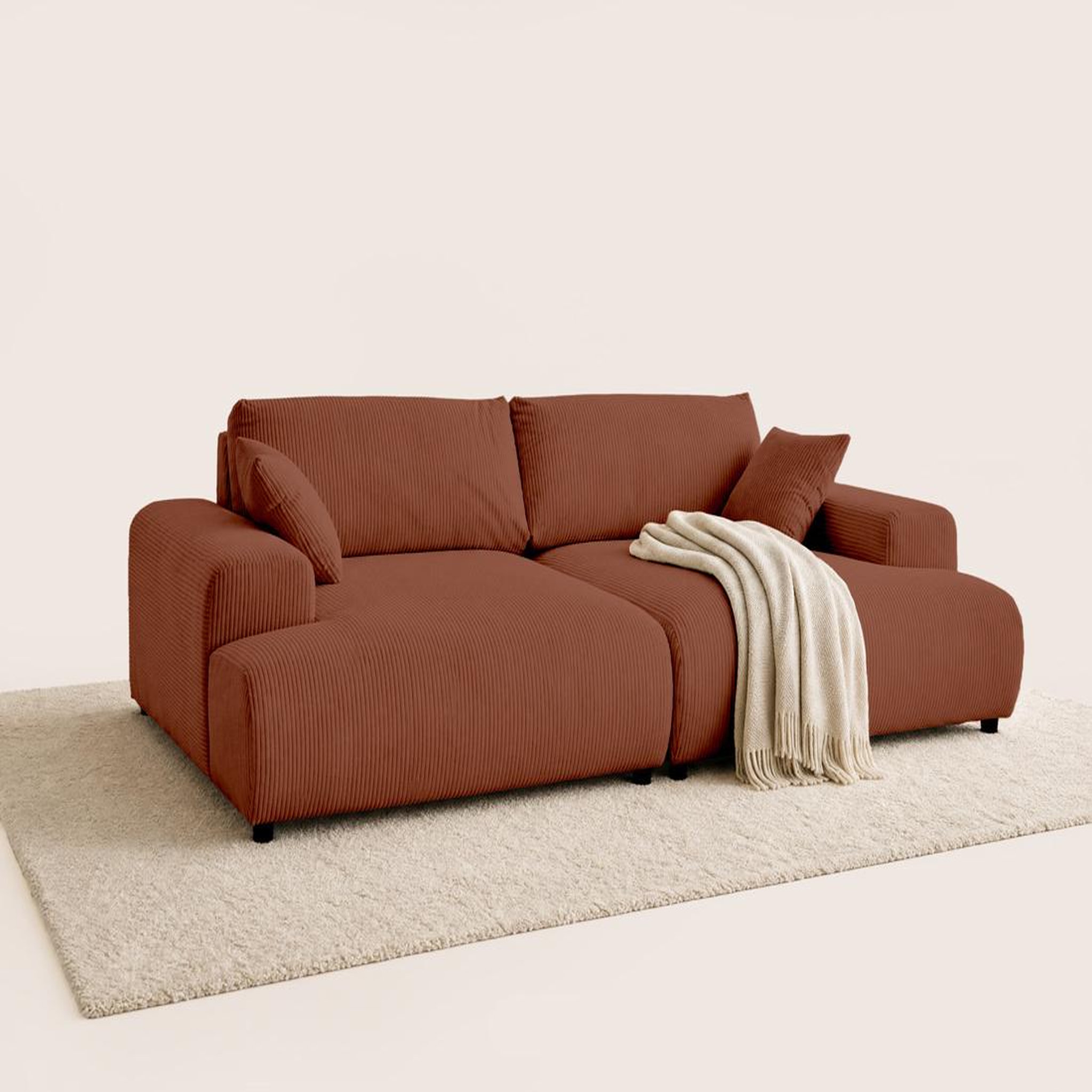 Voir la diapositive 4 : LISA DESIGN Garance - canapé droit 4 places double méridienne - assise profonde - en velours côtelé