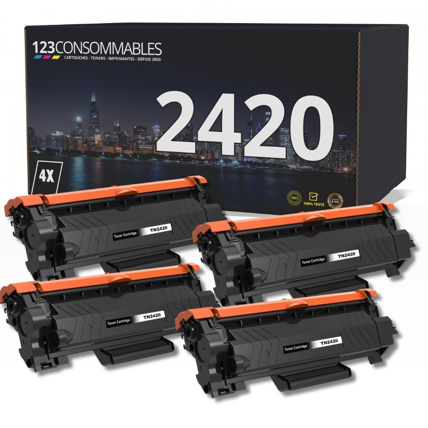 Pack 4 toners compatibles BROTHER TN 2420 Neuf - vue 3