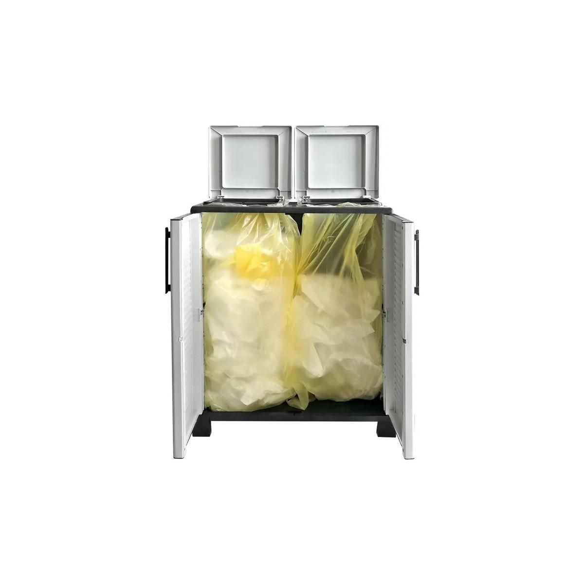 ART PLAST Cache Poubelles de tri Selectif 2 Sacs - Armoire Recyclage 68 x 37 x 90 cm Gris Clair 2 Portes 4 pieds ART PLAST