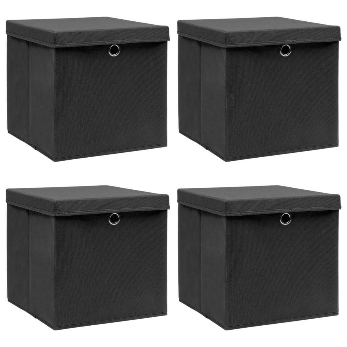VIDAXL Boîtes de rangement avec couvercle 4 pcs Noir 32x32x32 cm Tissu pas  cher 