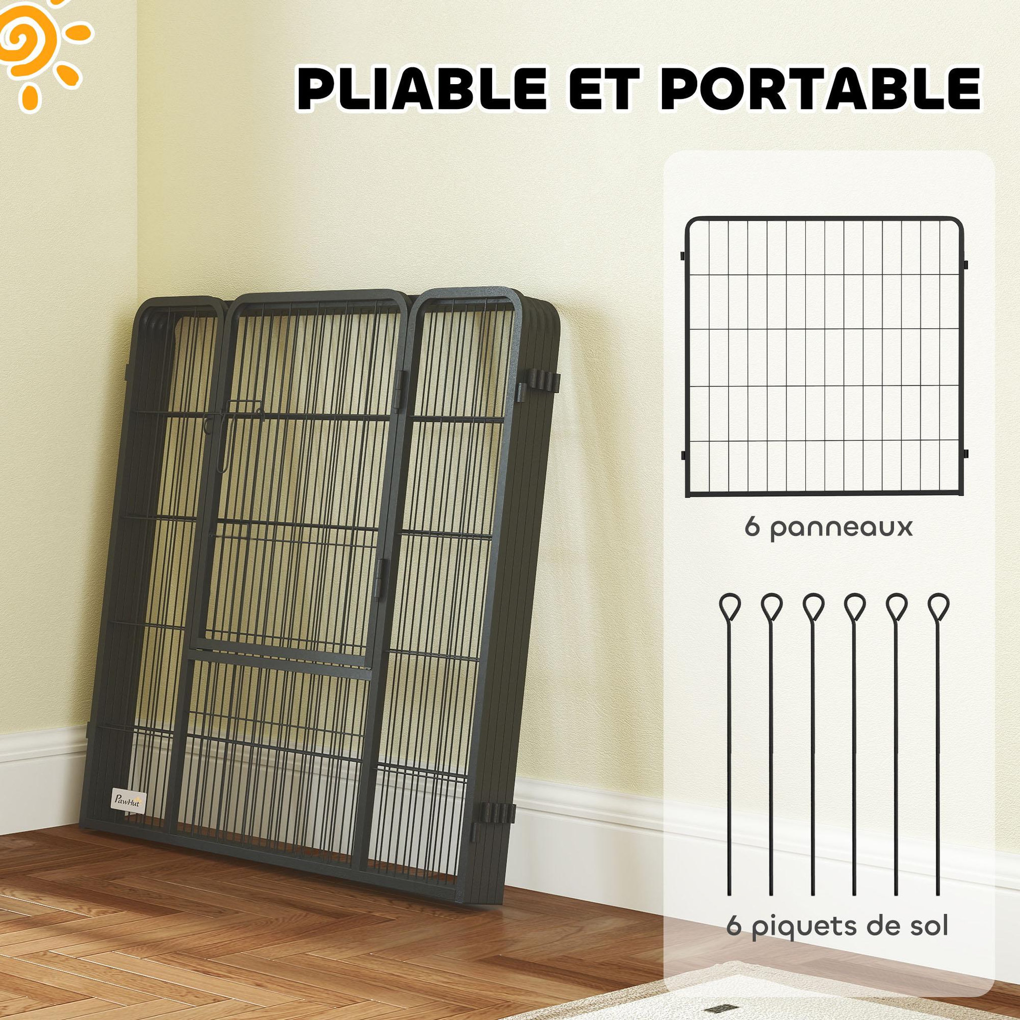 Voir la diapositive 5 : PAWHUT Parc enclos chien modulable pliable 6 panneaux h.80cm porte verrouillable acier époxy noir