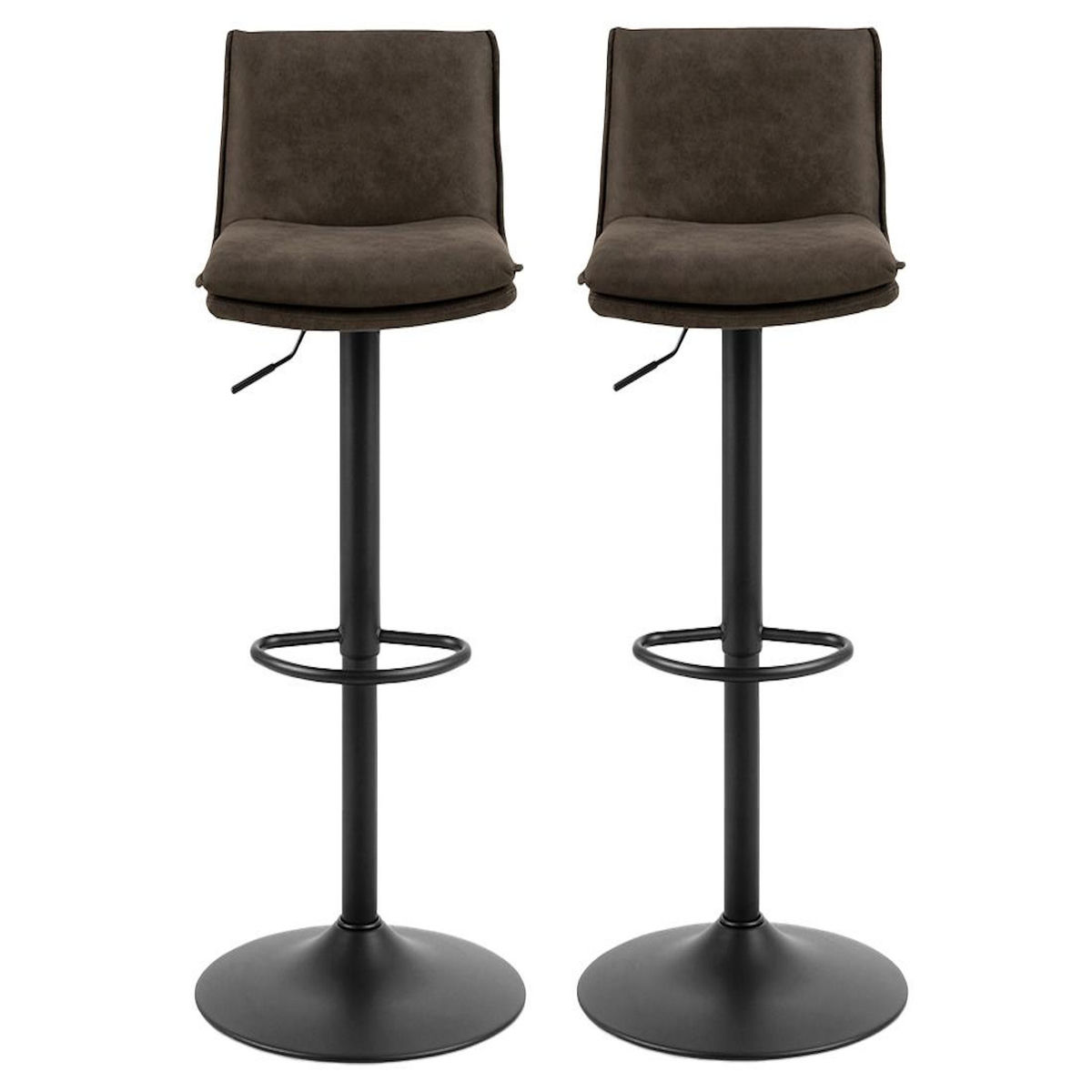 LISA DESIGN Alora - lot de 2 tabourets - ajustables et pivotants - en tissu texturé et suédine - gris anthracite